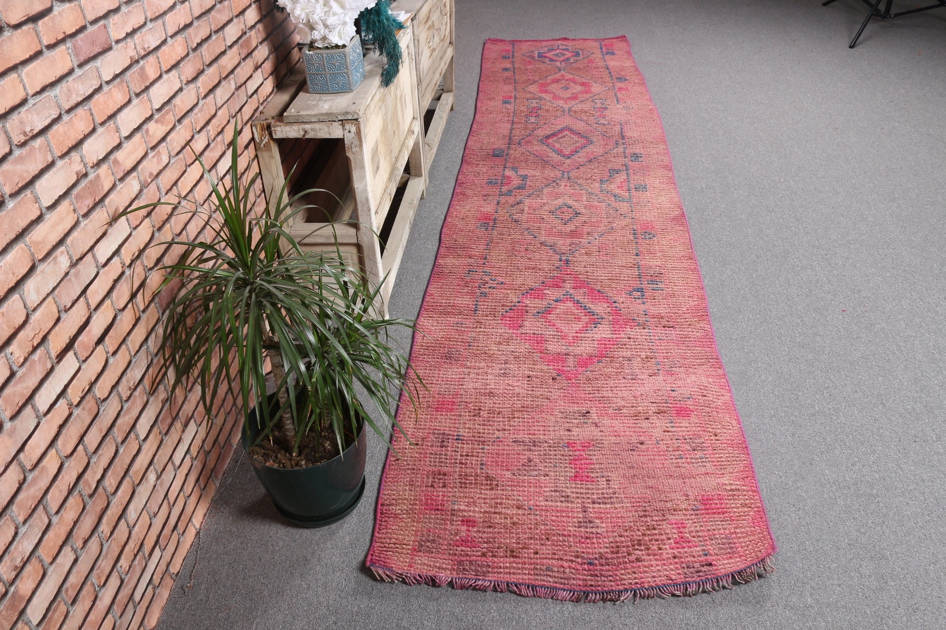 2.5x11.1 ft Runner Rugs, Vintage Rugs, Floor Rug, Rugs for Hallway, Pink Bedroom Rug, Turkish Rug, Hallway Rug, Anatolian Rugs, Stair Rug