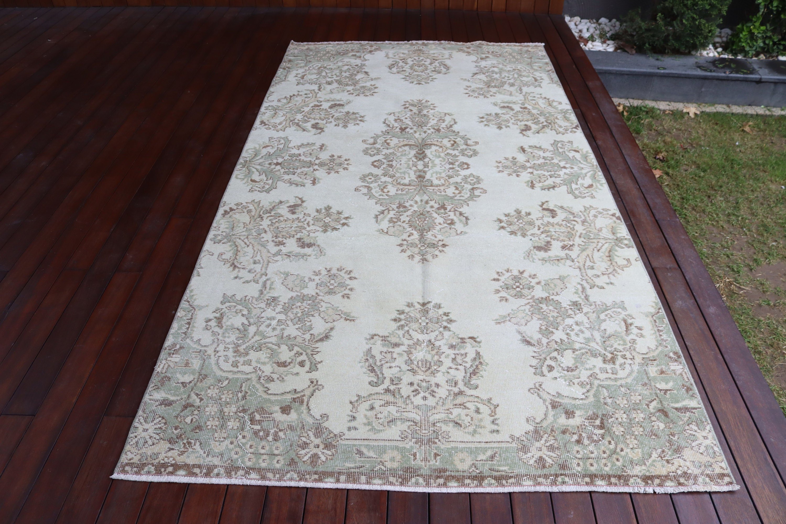 Vintage Halı, Geometrik Halı, Düz Dokuma Halılar, Türk Halısı, Oturma Odası Halısı, Salon Halısı, El Yapımı Halı, Bej 4.8x9.4 ft Büyük Halı