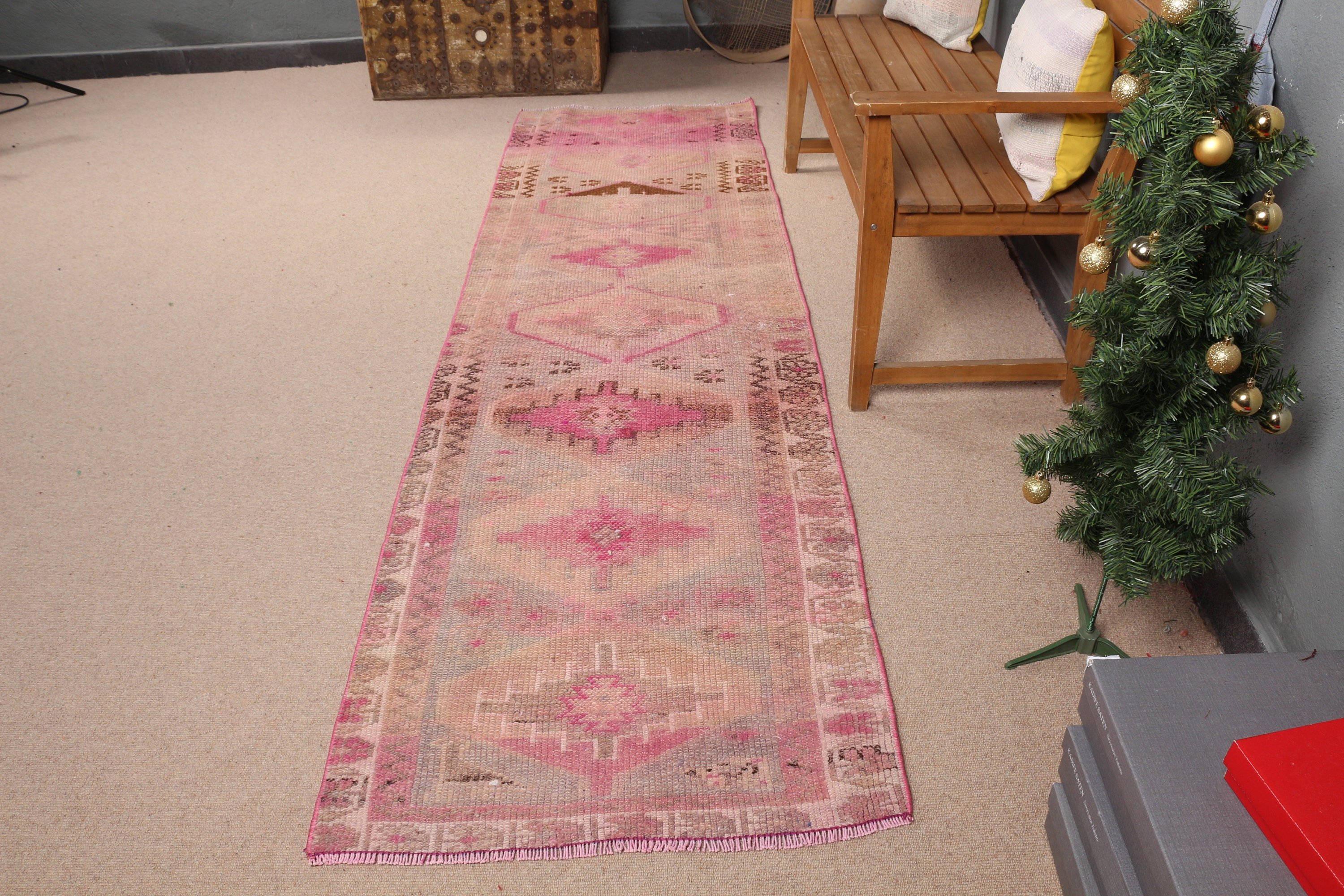 Dorm Rugs, Pink Antique Rug, 2.7x9 ft Runner Rugs, Kitchen Rug, Anatolian Rug, Vintage Rug, Turkish Rug, Rugs for Kitchen, Home Decor Rugs