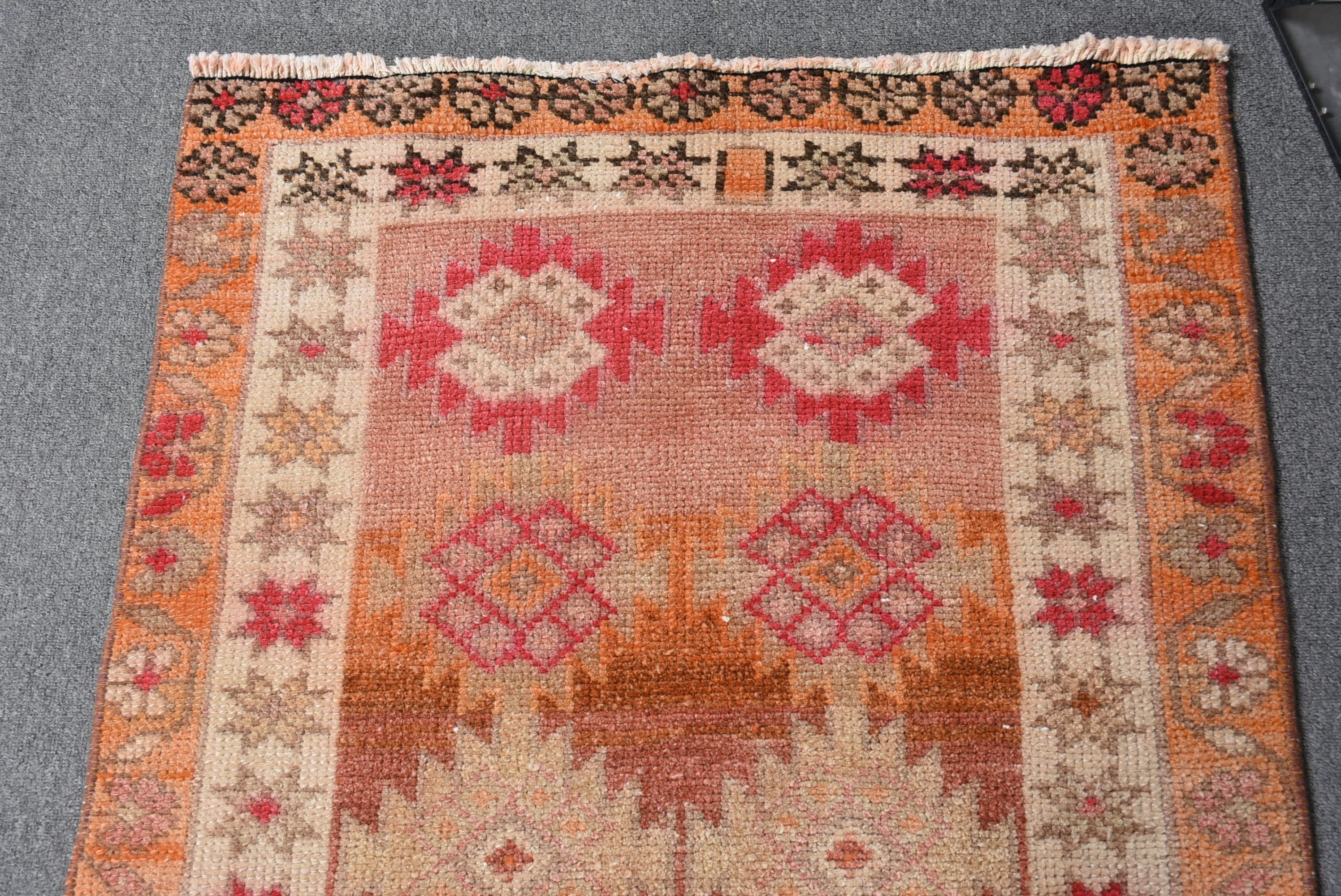 Yer Halısı, Vintage Halılar, Merdiven Halıları, 2,8x11,9 ft Yolluk Halısı, Turuncu Oushak Halısı, Koridor Halısı, Türk Halıları, Ev Dekorasyonu Halıları, Yatak Odası Halısı