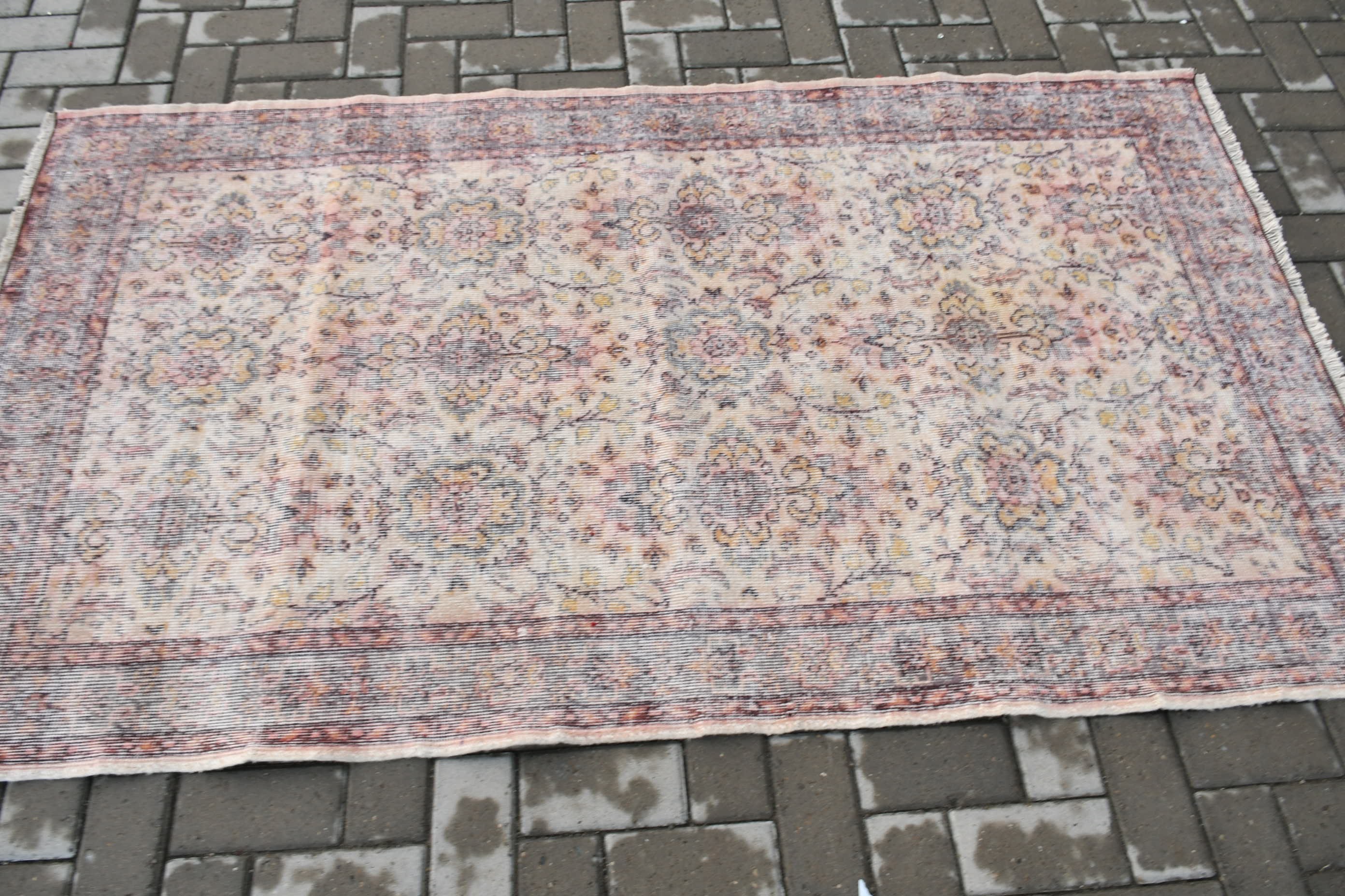 Bedroom Rug, Turkish Rugs, 3.8x6.7 ft Area Rug, Vintage Rug, Moroccan Rug, Pink Floor Rug, Aztec Rug, Rugs for Area, Living Room Rug