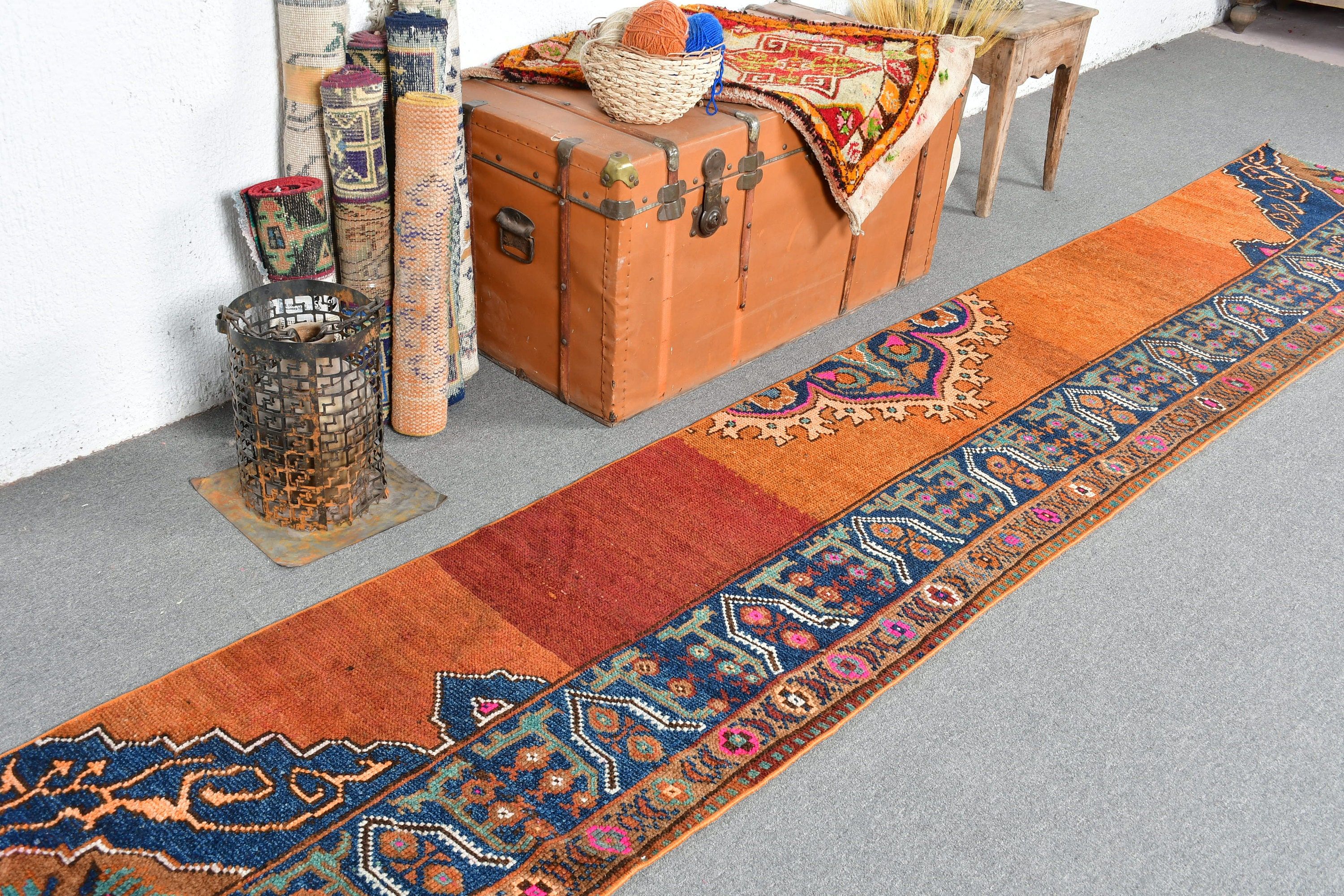 Turuncu Oryantal Halılar, Mutfak Halıları, Vintage Halı, Türk Halısı, Yatak Odası Halısı, 2.1x11.8 ft Runner Halısı, Yer Halısı, Koridor Halıları, Merdiven Halısı