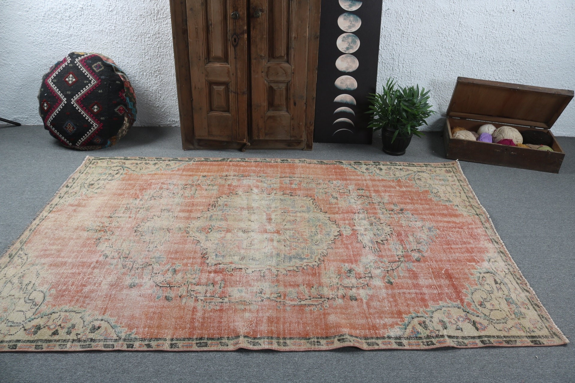 Büyük Boho Halısı, Büyük Oushak için Halılar, 5.2x7.8 ft Büyük Halılar, Vintage Halı, Anadolu Halıları, Kırmızı Yatak Odası Halıları, Türk Halısı