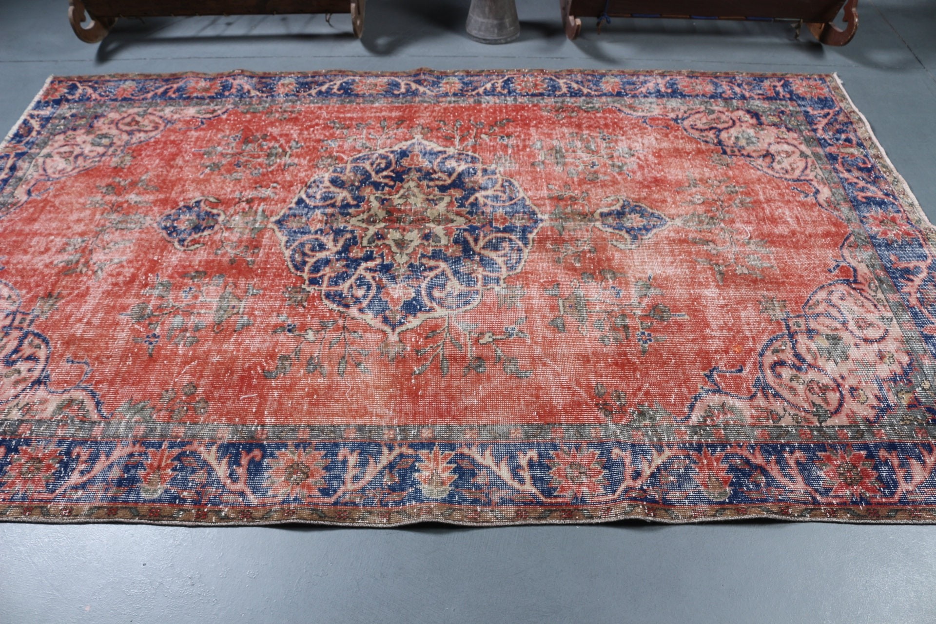 Kitchen Rug, Orange Wool Rug, Rugs for Salon, 5.5x8.7 ft Large Rugs, Vintage Rug, Bedroom Rugs, Turkish Rug, Dining Room Rug, Antique Rug