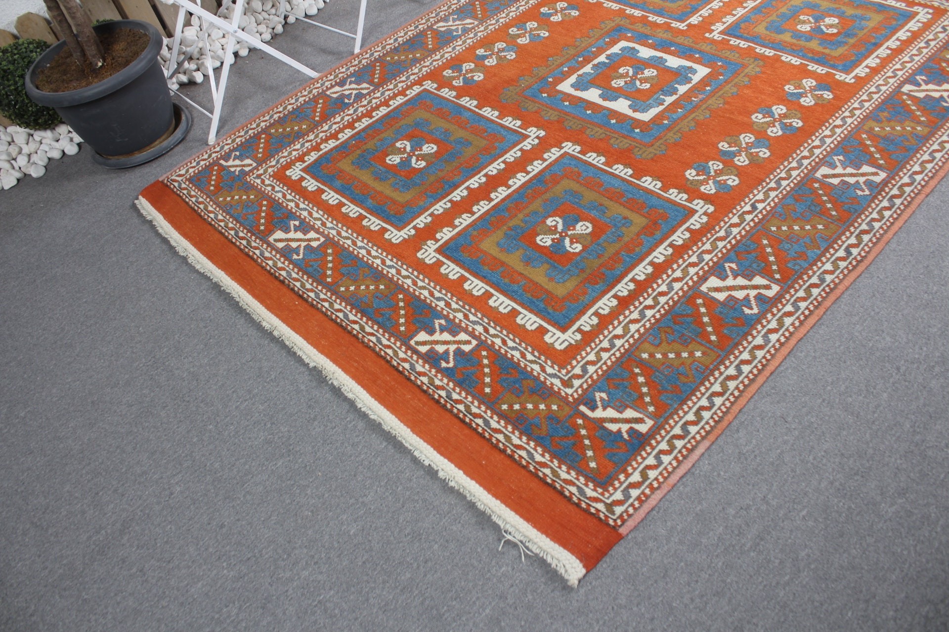 Home Decor Rug, Art Rugs, Bedroom Rug, Turkish Rugs, Dining Room Rug, Orange Anatolian Rug, Vintage Rug, 5.6x7.4 ft Large Rug