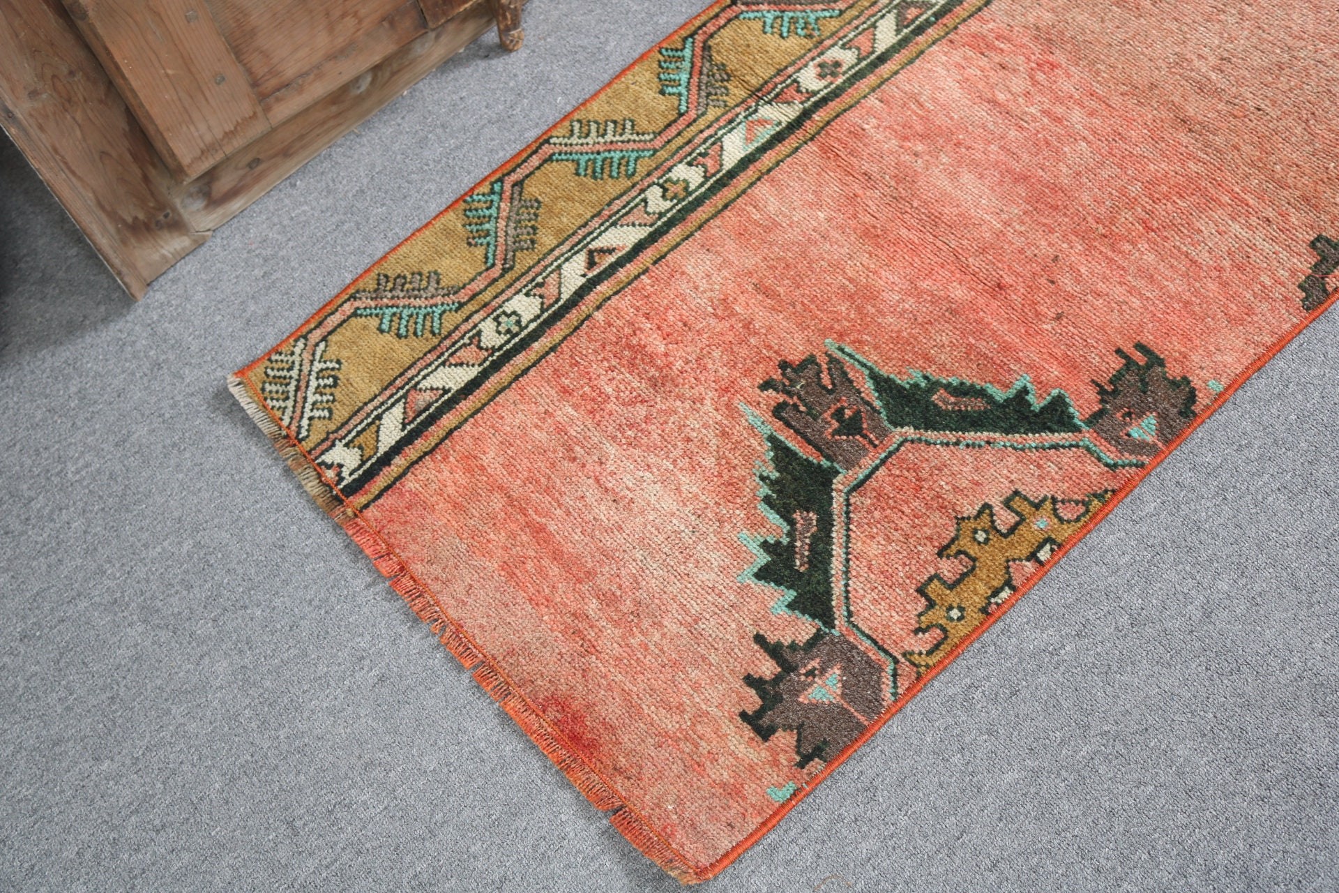 2x3,4 ft Küçük Halı, Paspas Halısı, Türk Halısı, El Dokuma Halıları, Boho Halısı, Vintage Halı, Turuncu Anadolu Halıları, Küçük Vintage Halısı, Oushak Halıları