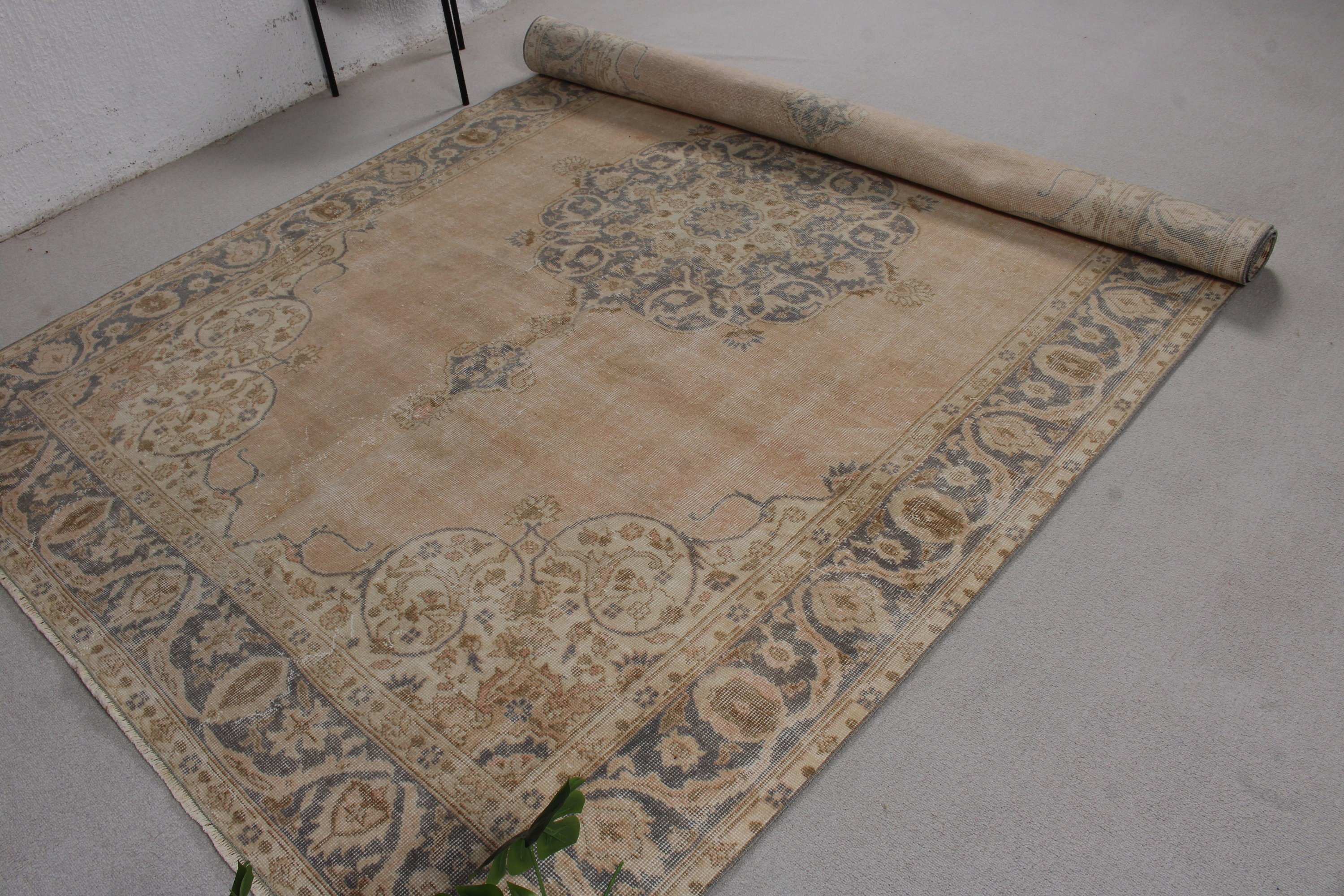 Vintage Dekor Halı, Bej Boho Halı, Büyük Vintage Halı, Vintage Halı, Havalı Halı, Türk Halıları, 6.7x10.2 ft Büyük Halı, Salon Halısı, Antika Halılar