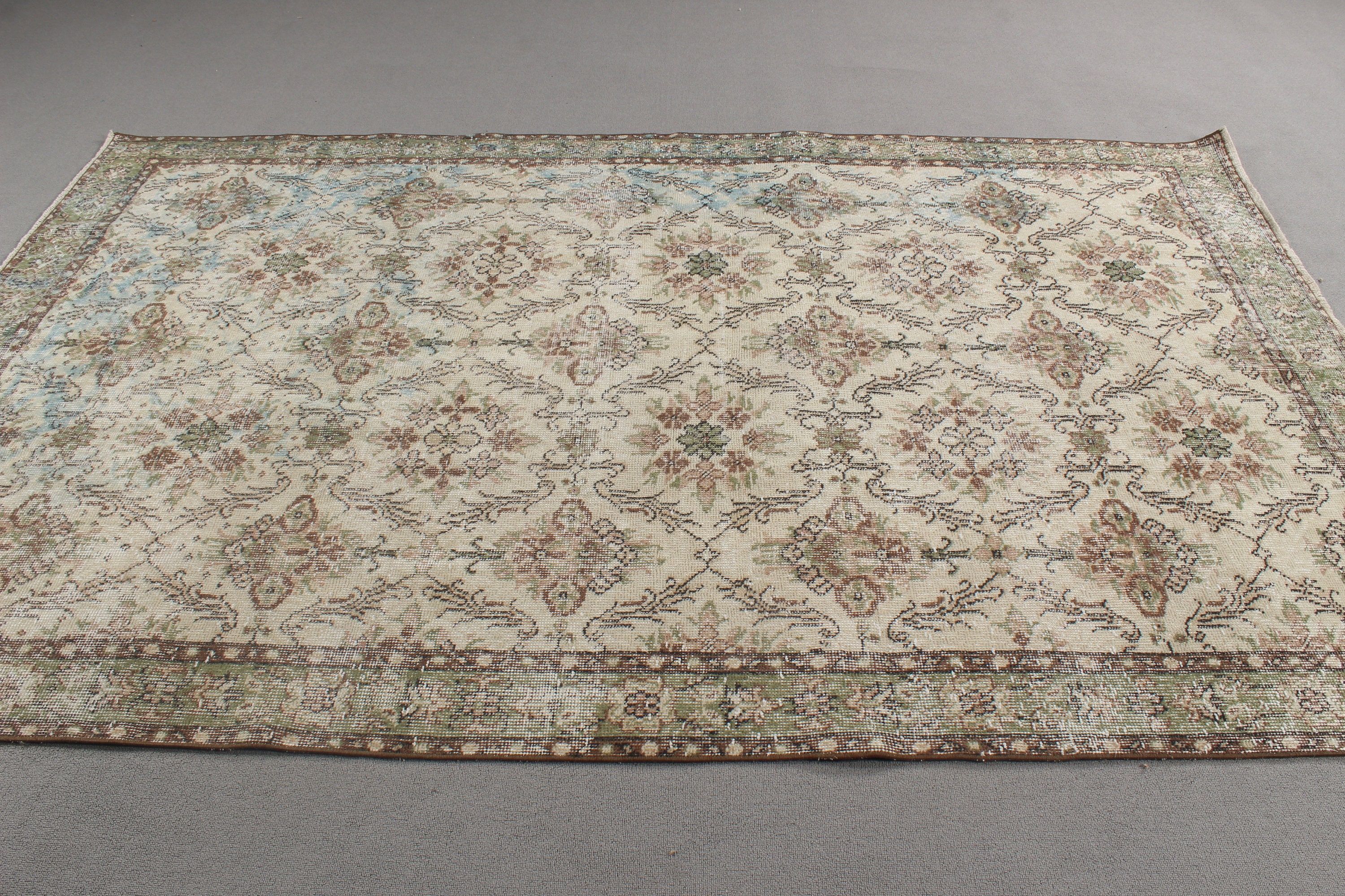 Türk Halıları, Oturma Odası Halısı, Vintage Halılar, Oryantal Halı, 5.5x8.9 ft Büyük Halı, Modern Halı, Büyük Oushak Halı, Bej Ev Dekor Halıları