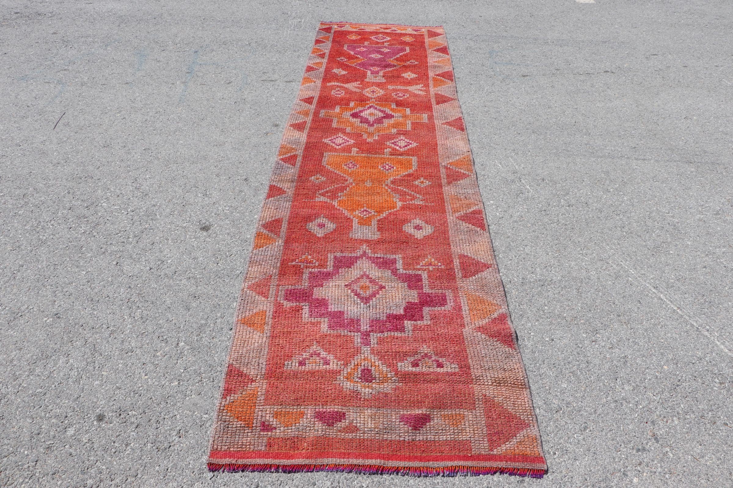 Floor Rug, Turkish Rugs, Dorm Rug, 2.8x10.8 ft Runner Rugs, Red Cool Rug, Hallway Rug, Rugs for Runner, Wool Rug, Vintage Rug, Corridor Rug