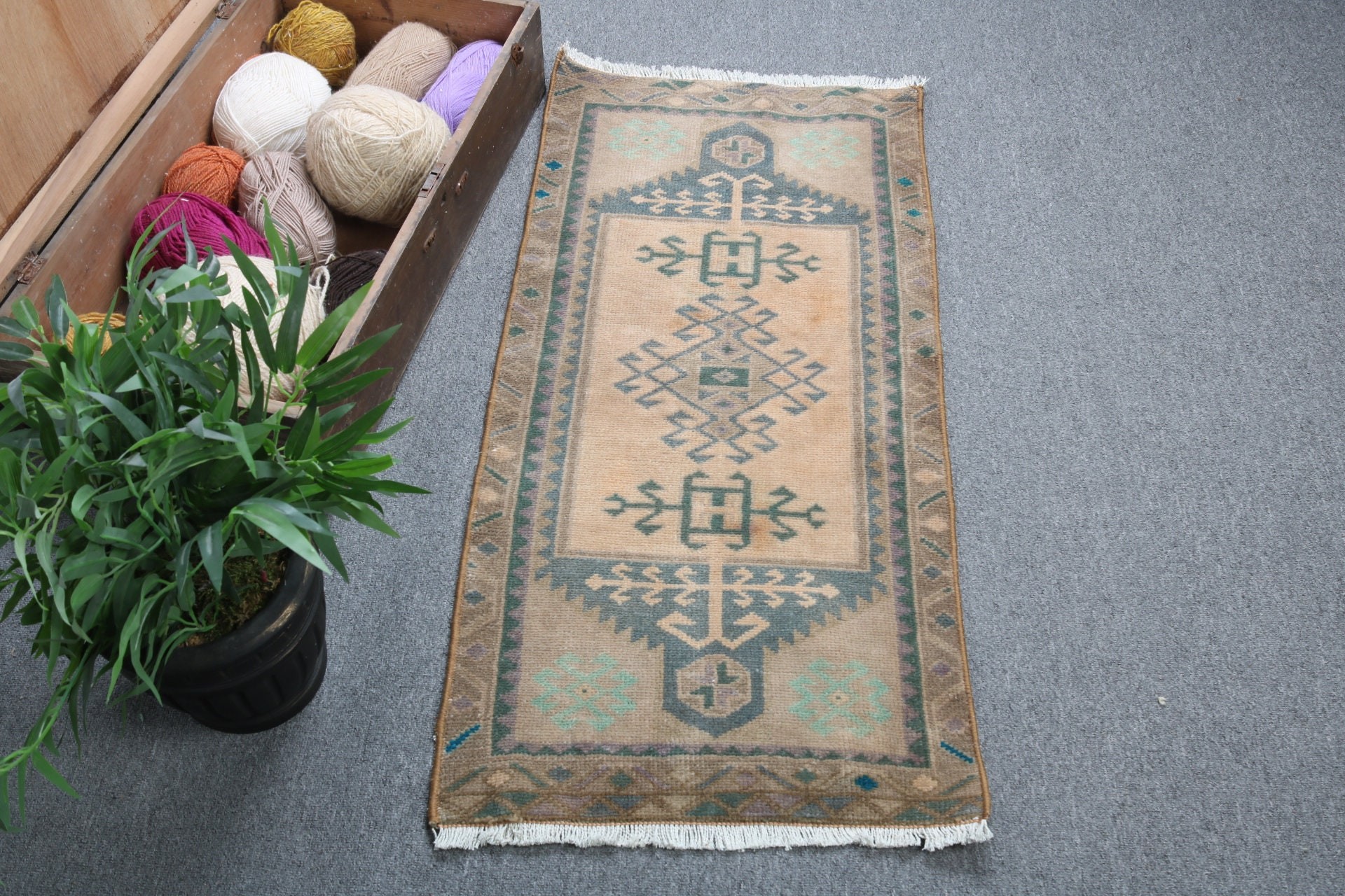 Neutral Rugs, Vintage Rug, 1.7x3.5 ft Small Rugs, Orange Floor Rug, Bath Rugs, Rugs for Entry, Small Area Rug, Luxury Rugs, Turkish Rug