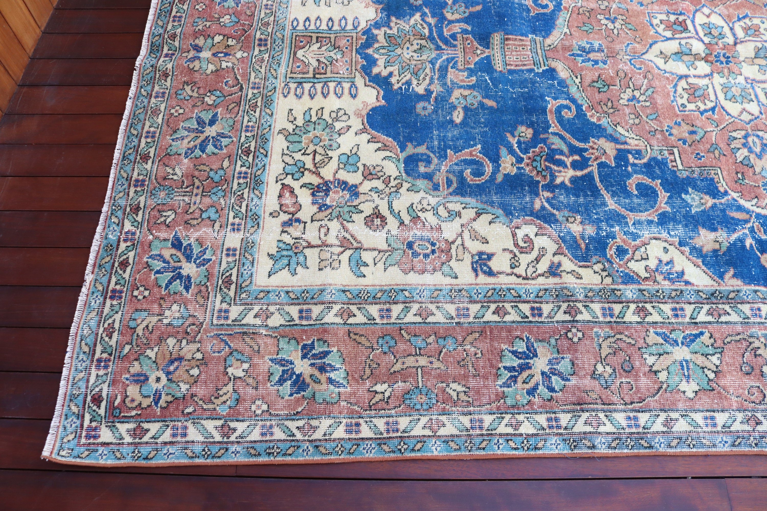 Büyük Vintage Halı, 6.8x9.8 ft Büyük Halılar, Büyük Boho Halı, Vintage Halı, Düz Dokuma Halı, Türk Halıları, Mavi Nötr Halılar