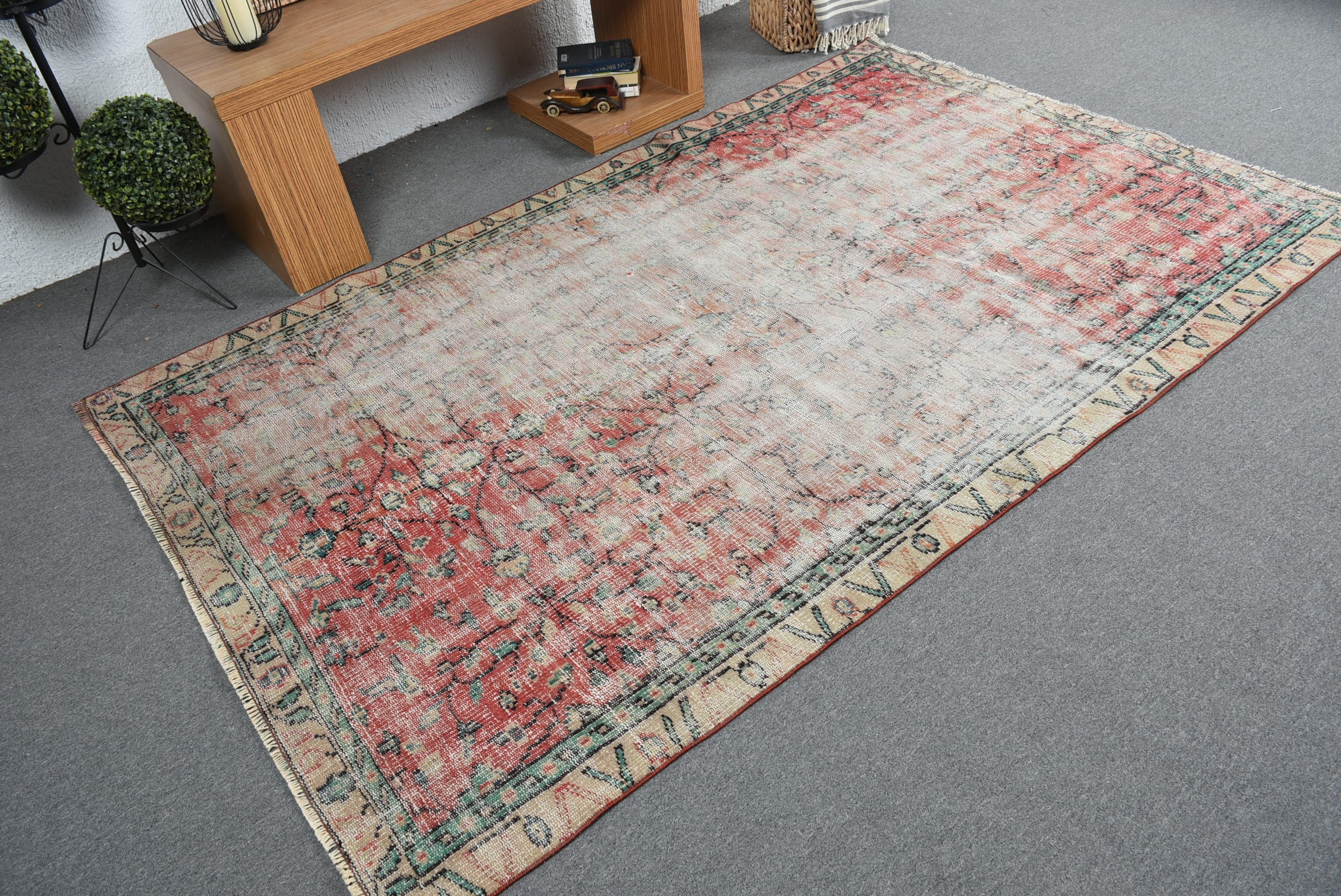 Turkish Rug, 5.1x8 ft Large Rug, Cool Rugs, Pale Rugs, Vintage Rug, Dining Room Rugs, Red Bedroom Rug, Rugs for Bedroom