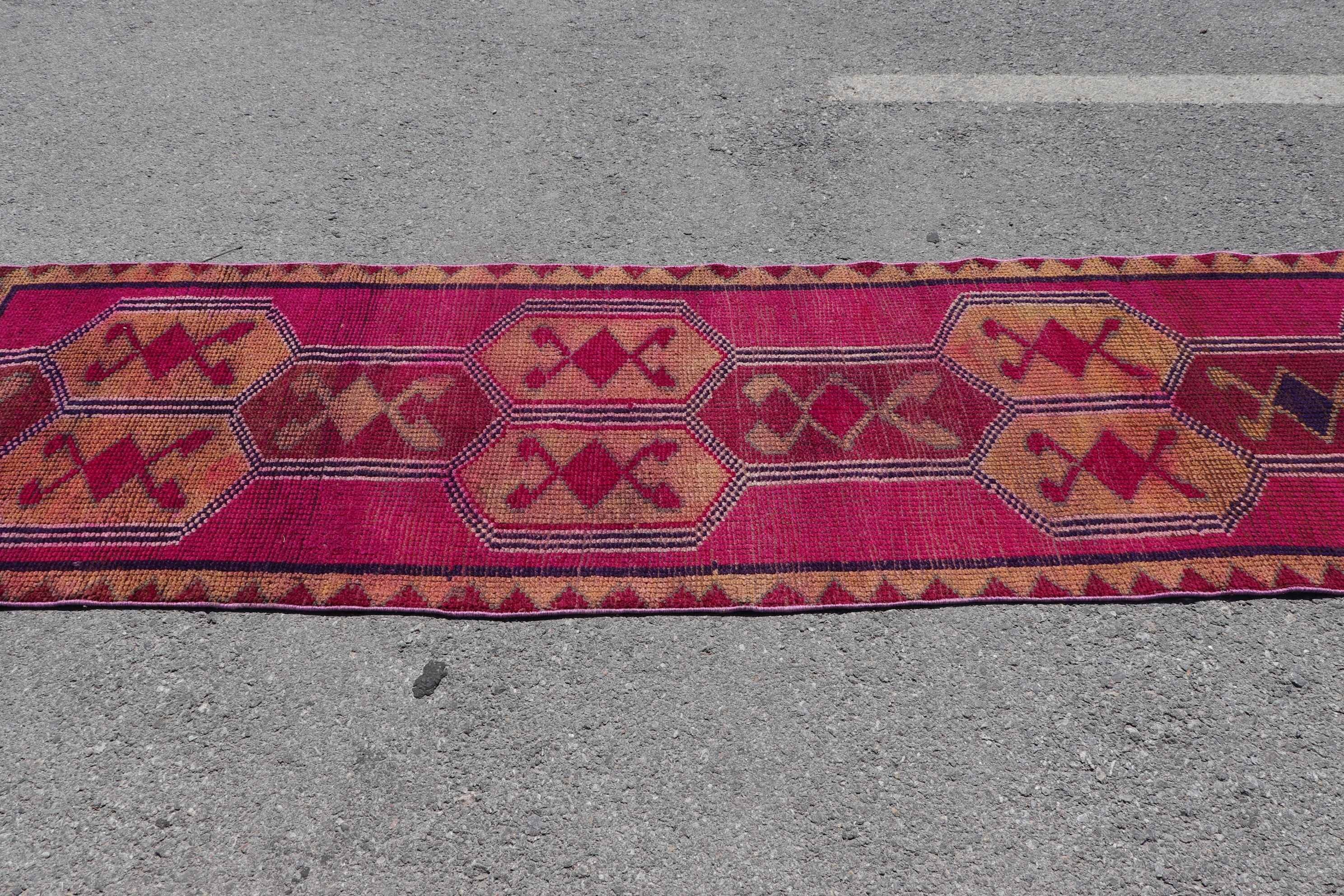 Turkish Rugs, Vintage Rug, Antique Rugs, 2.8x9.9 ft Runner Rug, Pink Oushak Rug, Outdoor Rug, Kitchen Rug, Rugs for Runner