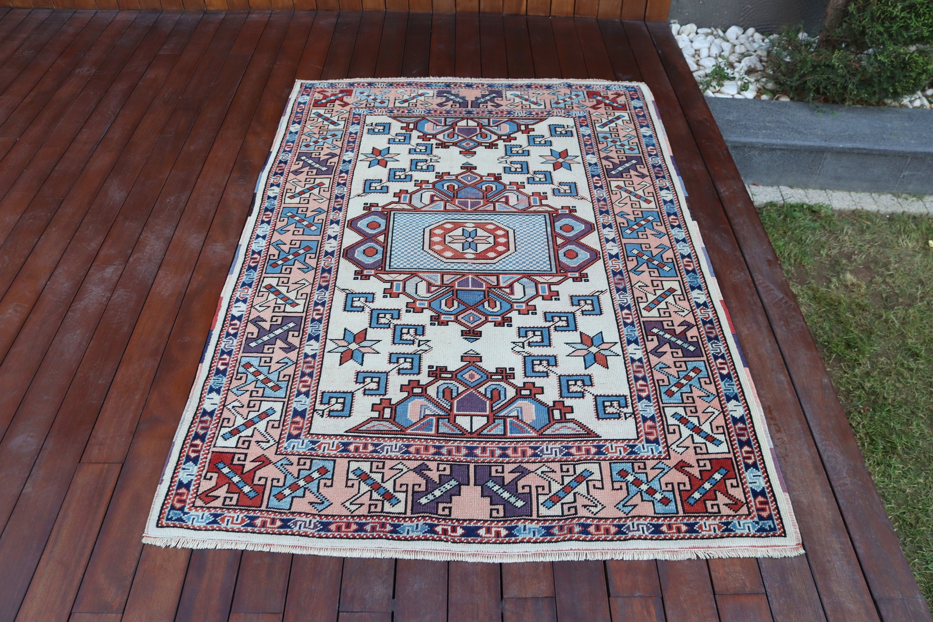 Vintage Halılar, Giriş Halıları, Dekoratif Halılar, Antika Halılar, El Dokuma Halılar, Bej Düz Dokuma Halılar, Türk Halısı, 4x5.7 ft Accent Halı