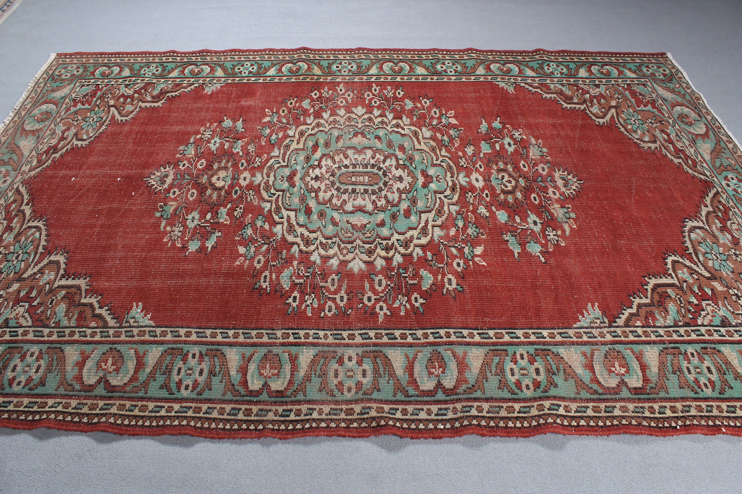 Nötr Halı, Kırmızı Nötr Halılar, Büyük Vintage Halı, Oturma Odası Halıları, 6.2x9.3 ft Büyük Halılar, Türk Halısı, Vintage Halılar