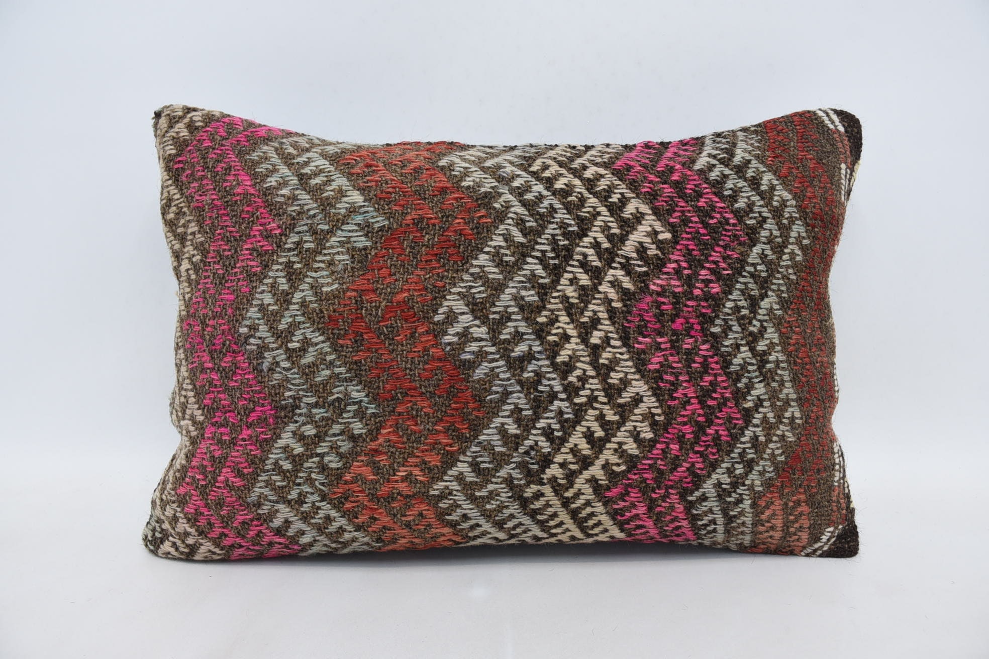 Turkish Pillow, Boho Throw Cushion Case, Sofa Cushion Case, 16"x24" Red Cushion Cover, Throw Kilim Pillow, Vintage Kilim Pillow