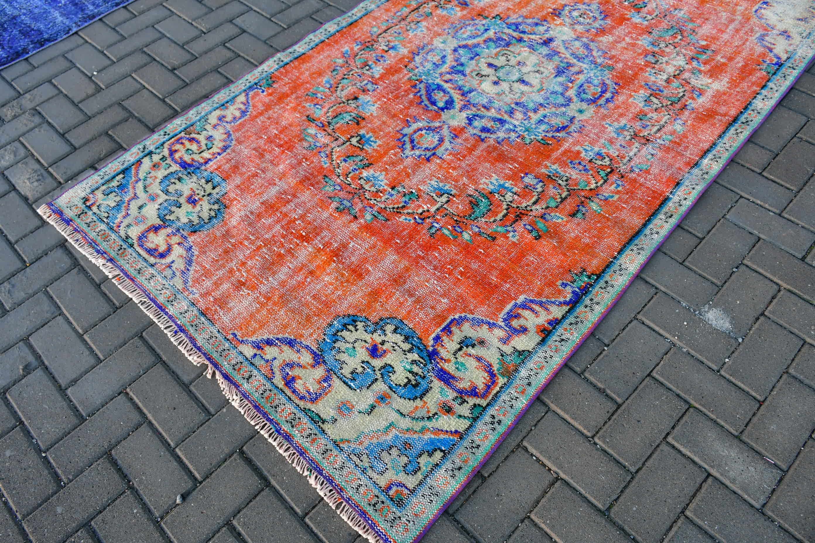 Turuncu Soğuk Halılar, 4,5x8,1 ft Alan Halıları, Mutfak Halısı, Yemek Odası Halısı, Yer Halısı, Vintage Halı, Alan Halıları, Türk Halısı