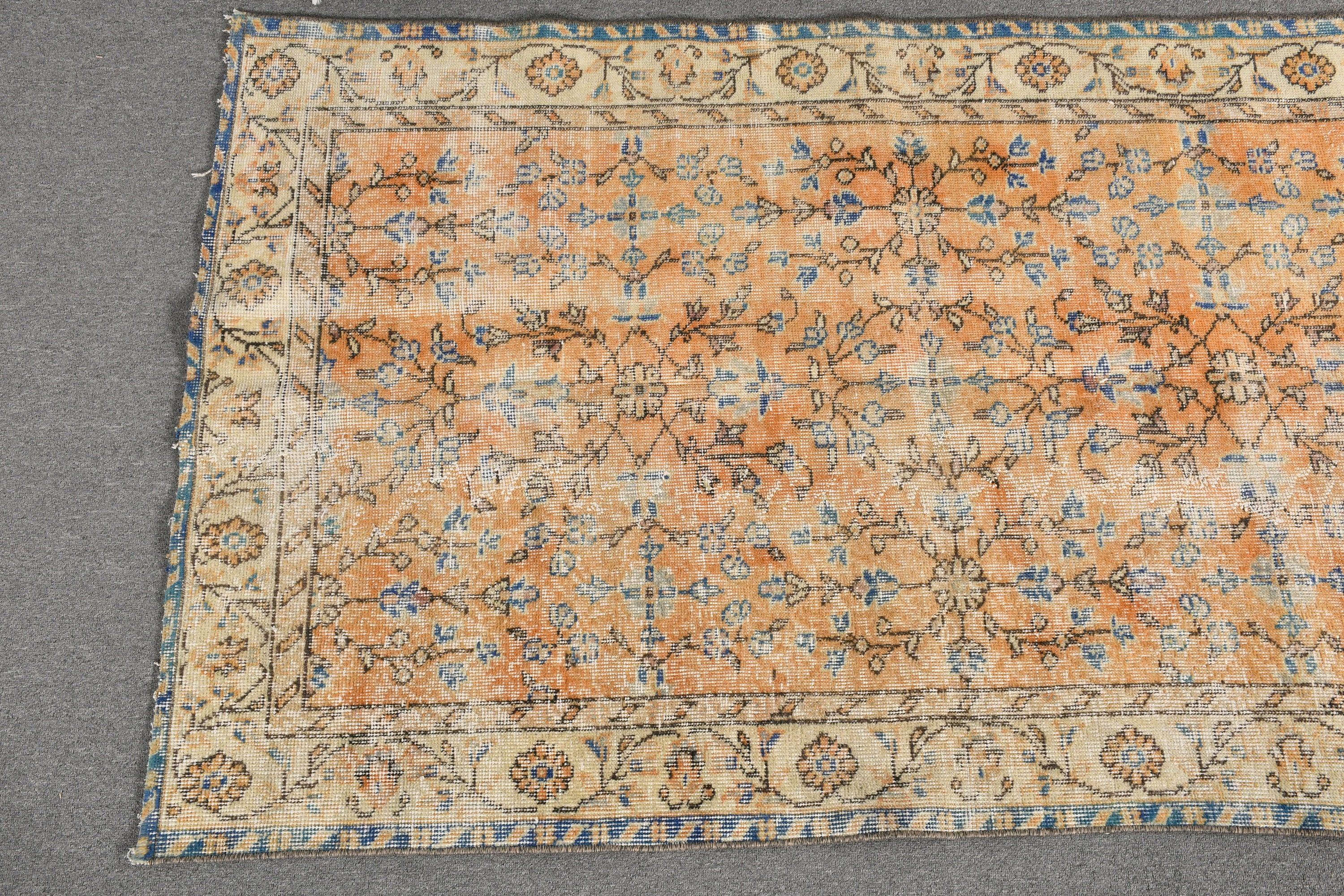 Home Decor Rug, Orange Kitchen Rugs, Old Rug, Turkish Rugs, 3.7x6.5 ft Area Rugs, Vintage Rug, Wool Rugs, Rugs for Floor, Indoor Rug