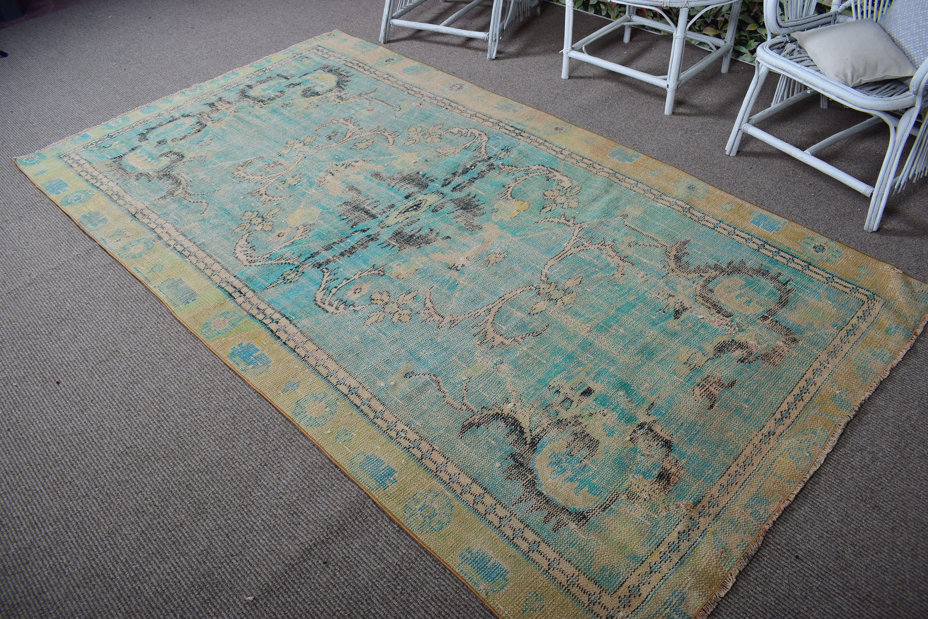 Turkish Rugs, Oushak Rug, Green Wool Rugs, Vintage Rug, 5x8.8 ft Large Rugs, Large Boho Rugs, Large Oushak Rugs, Organic Rug