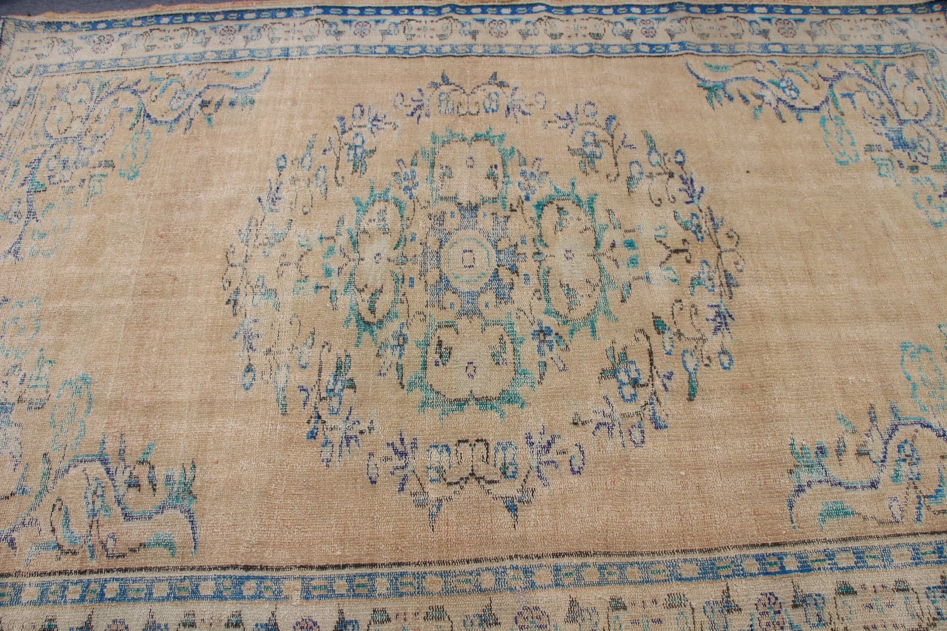 Kahverengi Oushak Halı, 5.4x7.8 ft Büyük Halı, Havalı Halı, Vintage Halılar, Oturma Odası Halıları, Salon Halıları, Türk Halısı, Yatak Odası Halıları, Mutfak Halısı