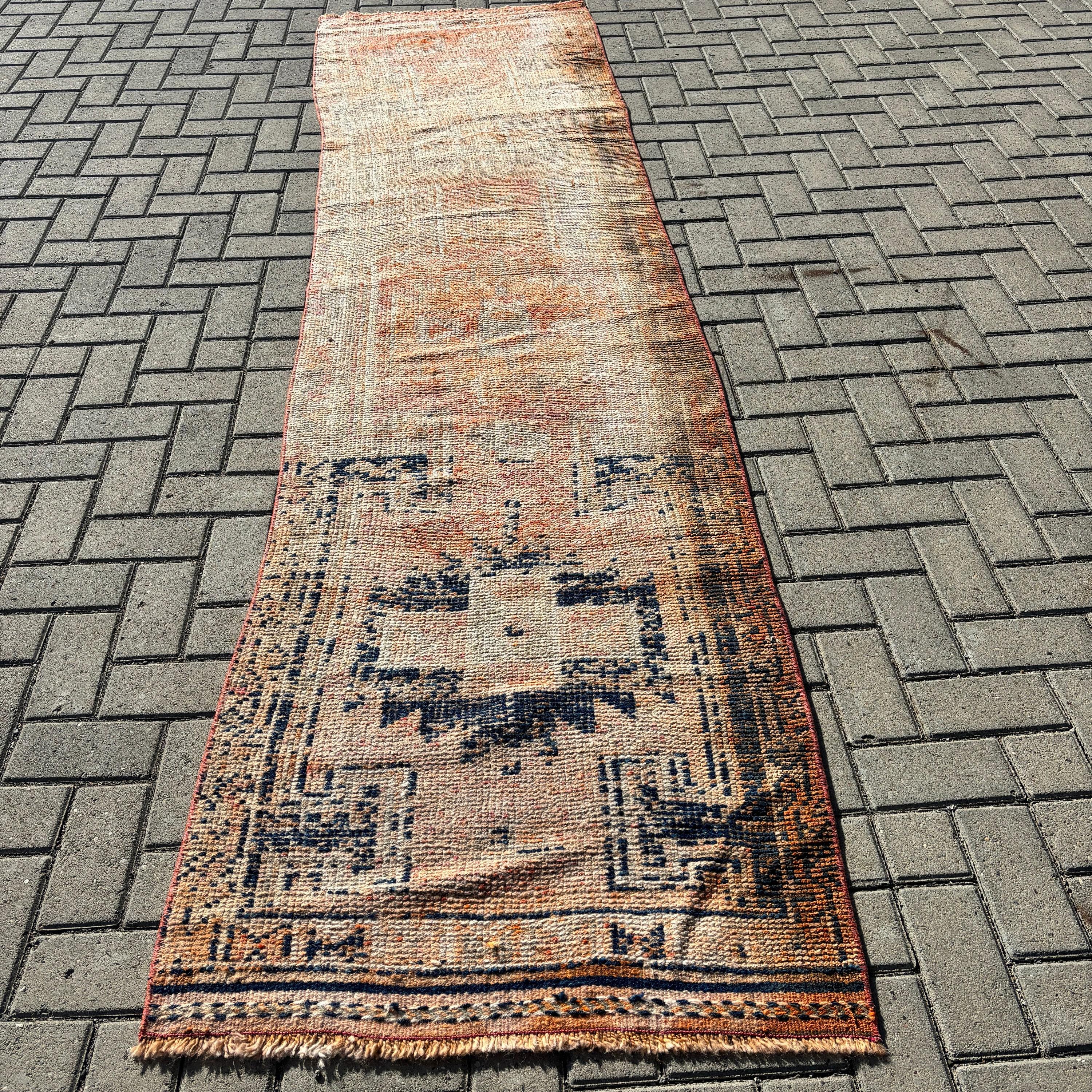 Hallway Rugs, Orange Geometric Rugs, 2.7x10.2 ft Runner Rug, Turkey Rug, Turkish Rugs, Kitchen Rug, Modern Rug, Vintage Rug