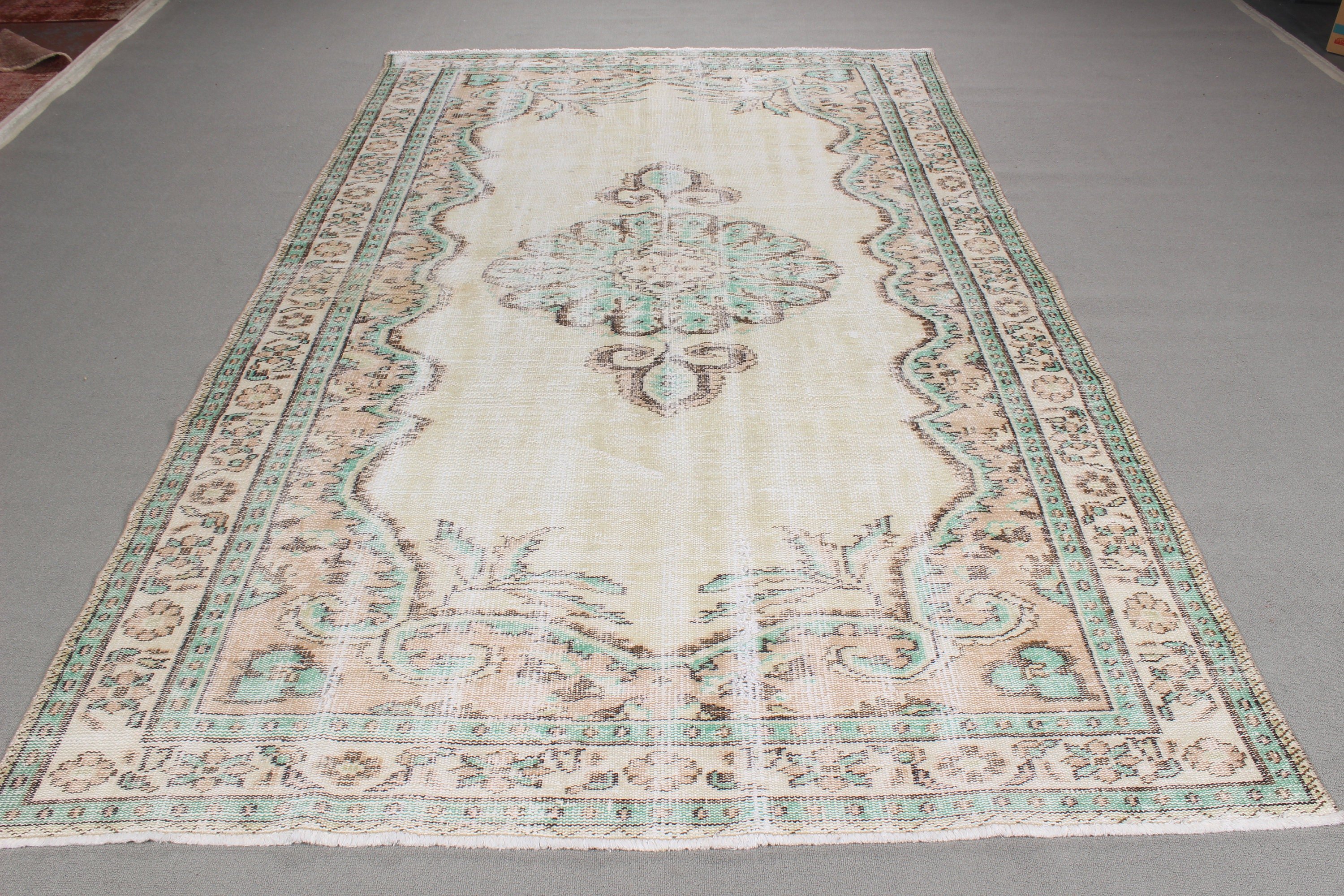 Bej Yatak Odası Halıları, Büyük Oushak Halı, Büyük Boho Halı, El Dokuma Halı, Vintage Halı, Düz Dokuma Halılar, Türk Halıları, 5,8x9,7 ft Büyük Halılar