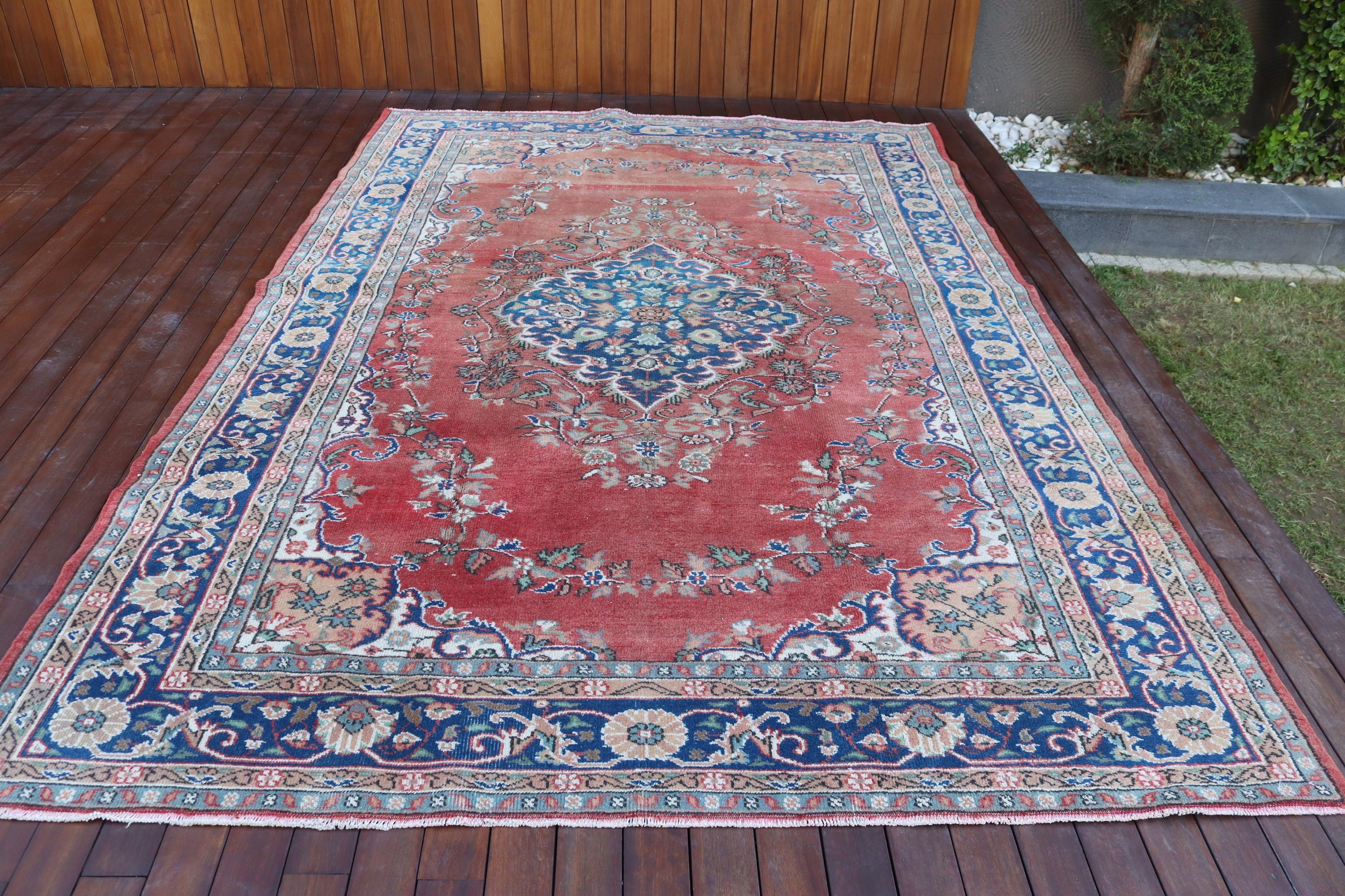 Kırmızı Mutfak Halıları, Türk Halıları, Vintage Halılar, Oryantal Halılar, Büyük Vintage Halılar, Büyük Oushak Halı, Harika Halılar, 6.6x10 ft Büyük Halı, Boho Halı