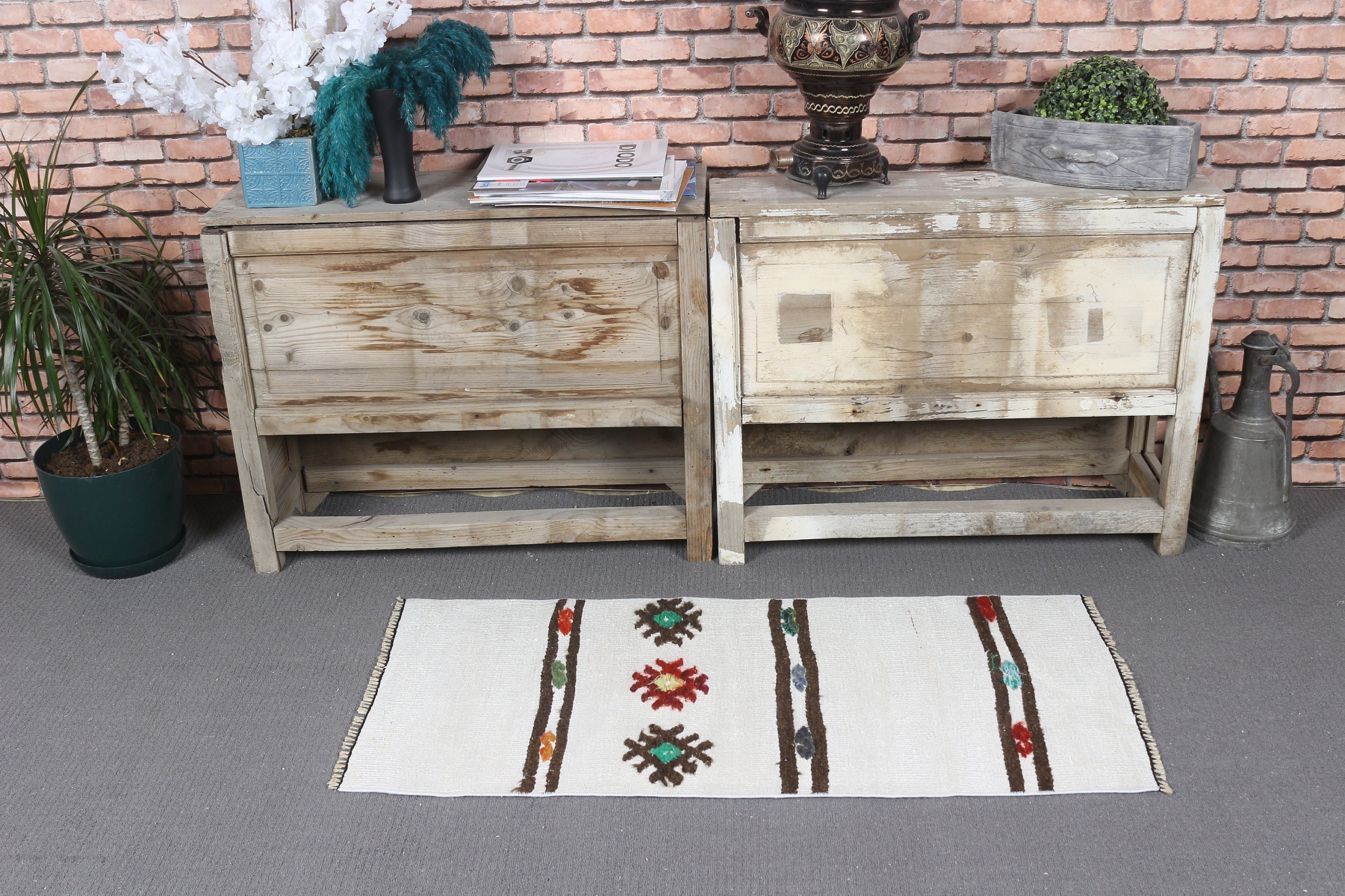 Car Mat Rug, 1.7x3.6 ft Small Rug, Turkish Rug, Nursery Rug, White Wool Rug, Vintage Rug, Antique Rug, Anatolian Rug, Rugs for Nursery