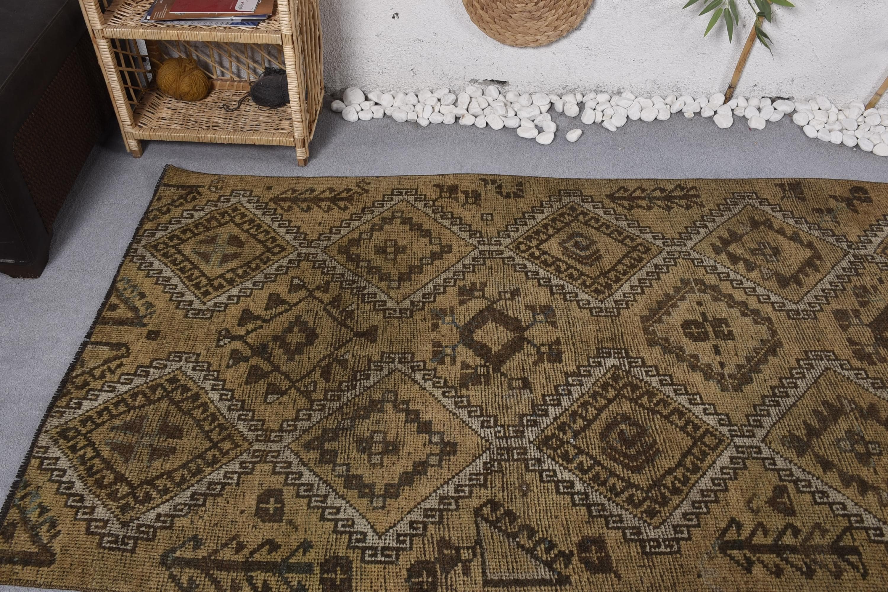 Türk Halıları, Boho Bölge Halısı, Vintage Alan Halıları, Oryantal Halı, Havalı Halılar, Lüks Halı, 3,7x9,2 ft Alan Halıları, Kahverengi Boho Halı, Vintage Halı