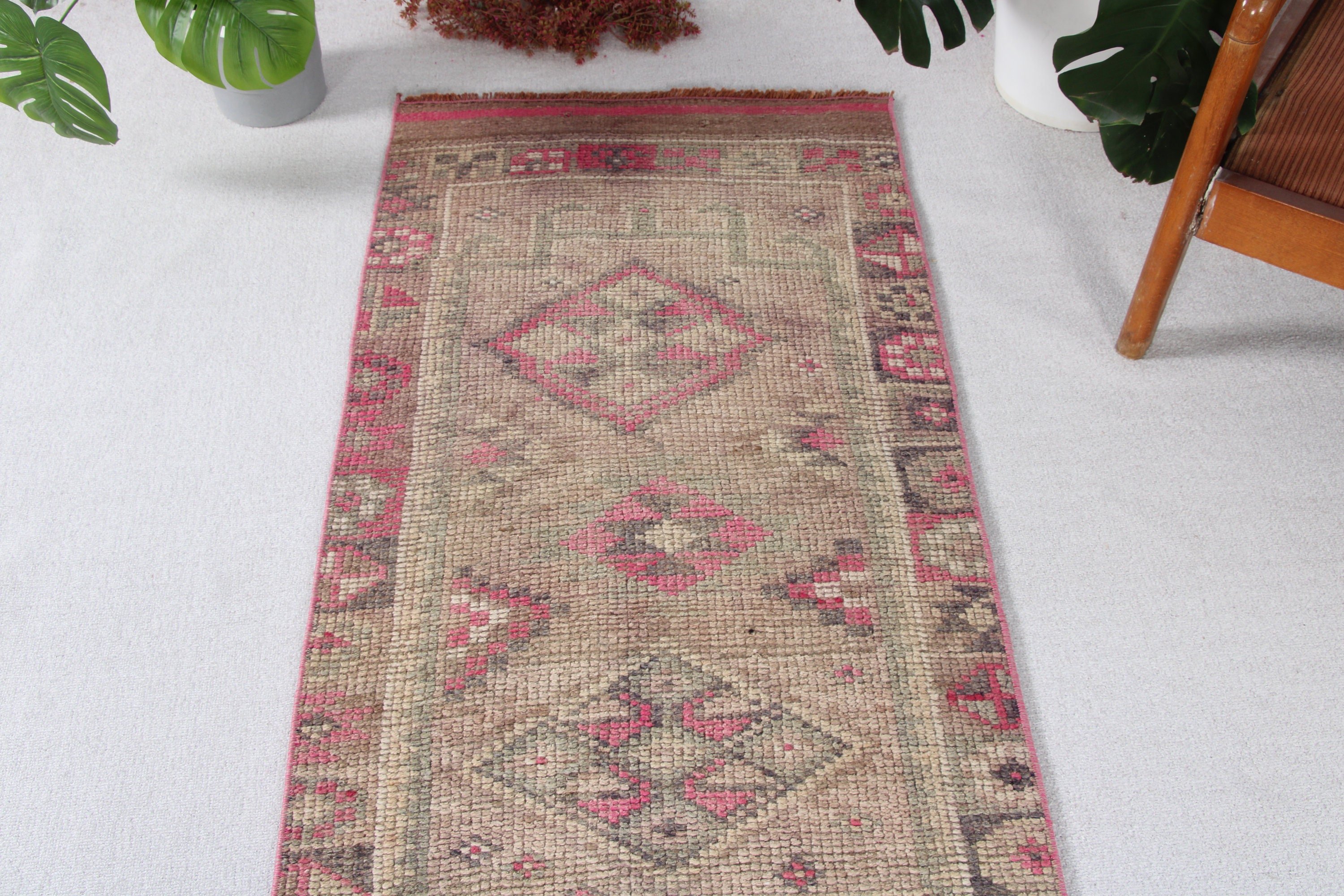 Vintage Rug, Ethnic Rug, Turkish Rugs, 2.3x12.5 ft Runner Rug, Beni Ourain Runner Rugs, Brown Oushak Rugs, Cool Rug, Geometric Rugs