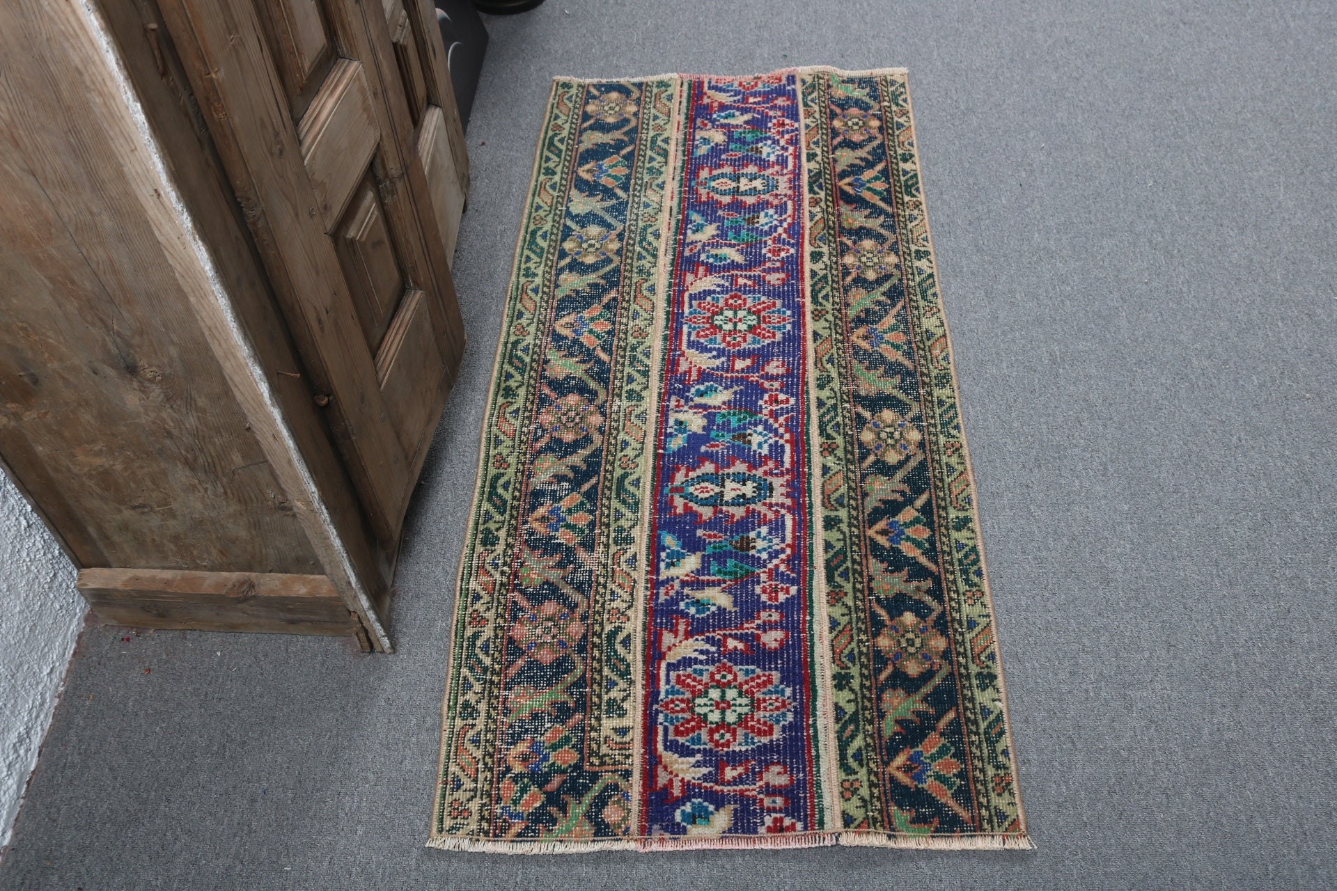 Türk Halıları, Oryantal Halı, Banyo Halıları, Soğuk Halı, Vintage Halılar, Duvara Asılı Halılar, 2.1x4.5 ft Küçük Halılar, Yeşil Yün Halı, Araba Paspas Halıları