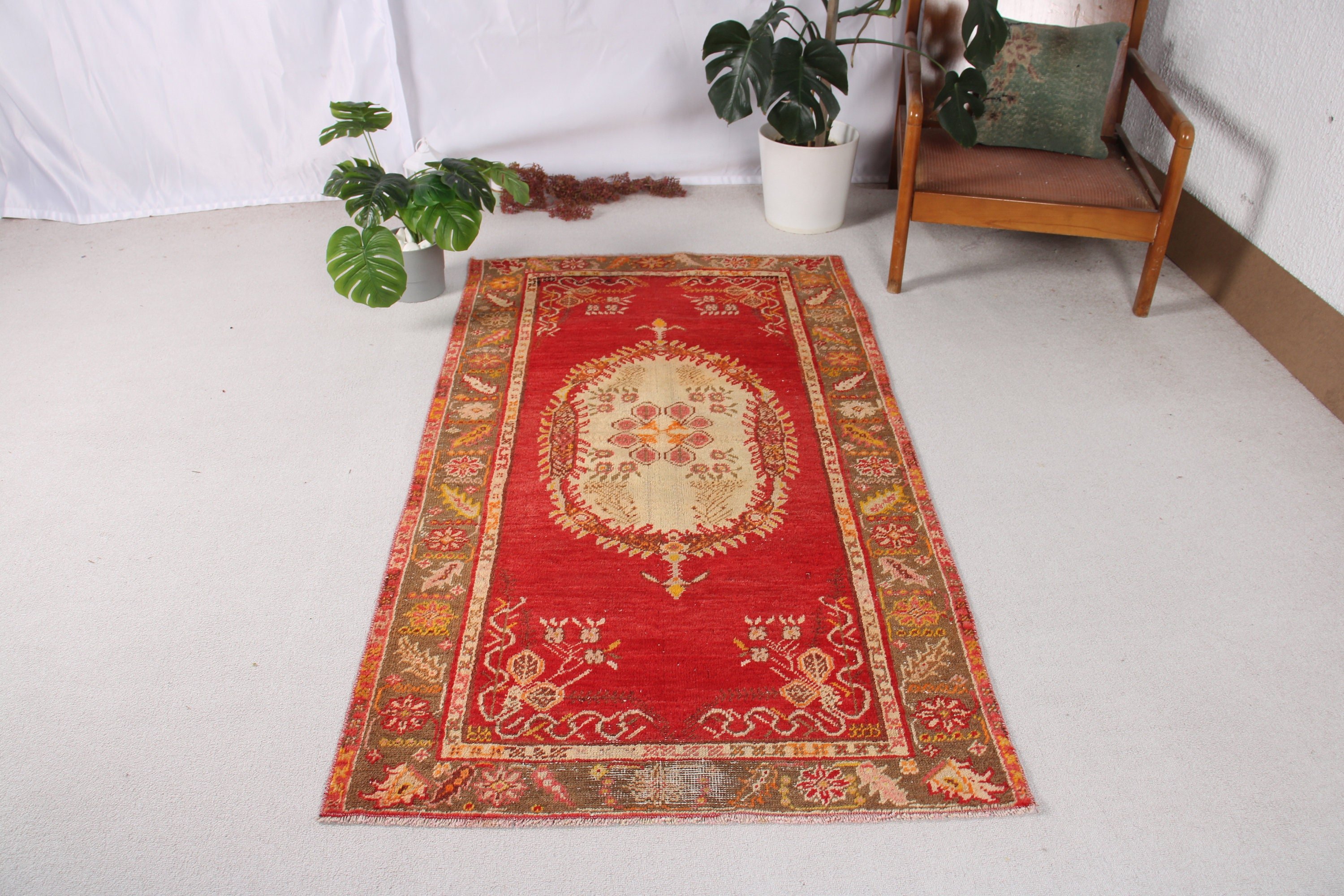 Türk Halıları, Mutfak Halıları, 3.3x5.9 ft Accent Halı, Vintage Halı, Mutfak Halıları, Antika Halı, Kırmızı Antika Halı, Yün Halılar, Yatak Odası Halısı