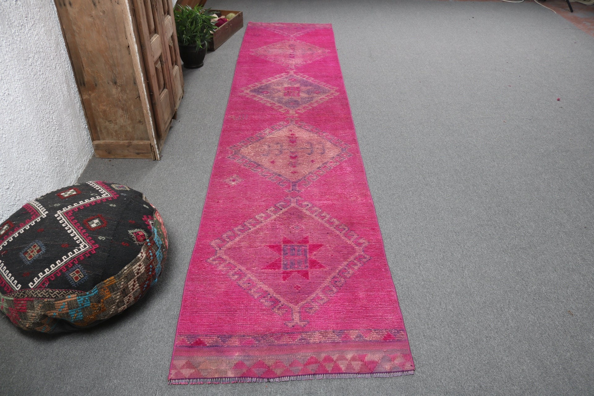 Türk Halısı, Pembe Düz Dokuma Halılar, Oryantal Halılar, Koridor Halıları, Koridor Halısı, 2,6x12,5 ft Runner Halısı, Boho Halısı, Vintage Halılar