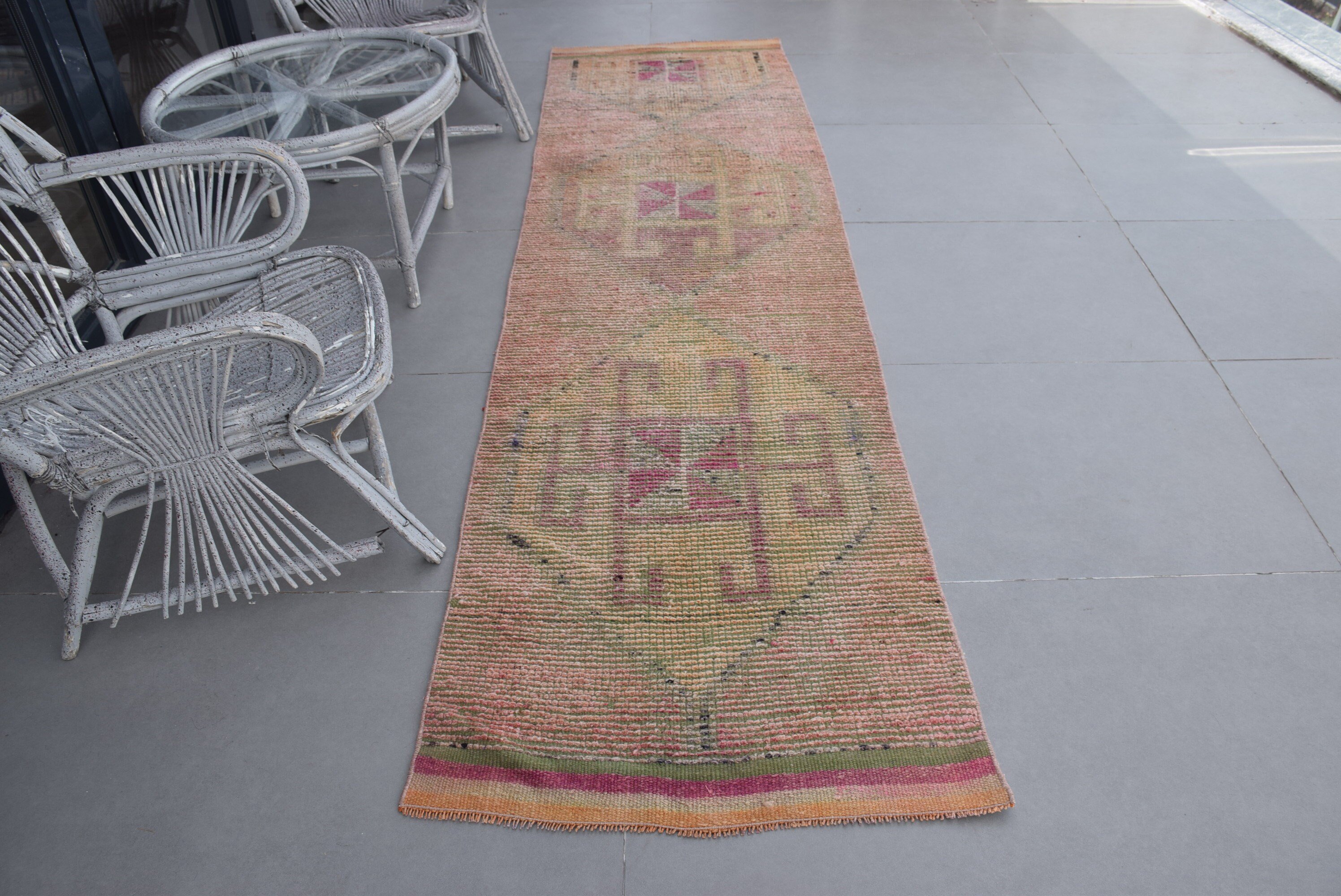 Pink Wool Rugs, Anatolian Rug, Stair Rug, Vintage Rug, Home Decor Rugs, Kitchen Rug, Bright Rug, 2.6x9.6 ft Runner Rug, Turkish Rugs