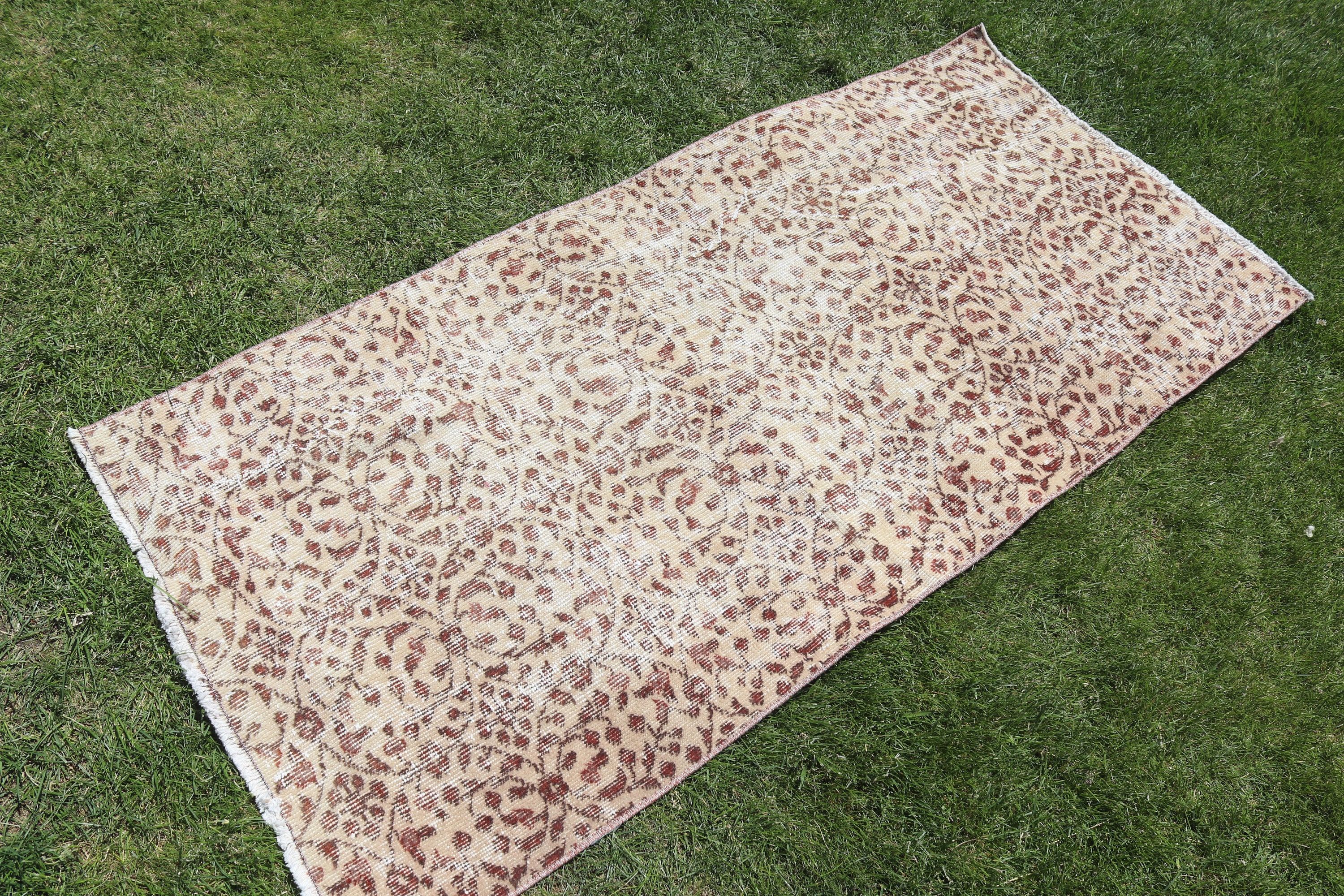 Rugs for Car Mat, Neutral Rug, Antique Rug, Bathroom Rugs, Vintage Rugs, Beige Wool Rugs, Car Mat Rug, Turkish Rug, 2.6x5.5 ft Small Rugs