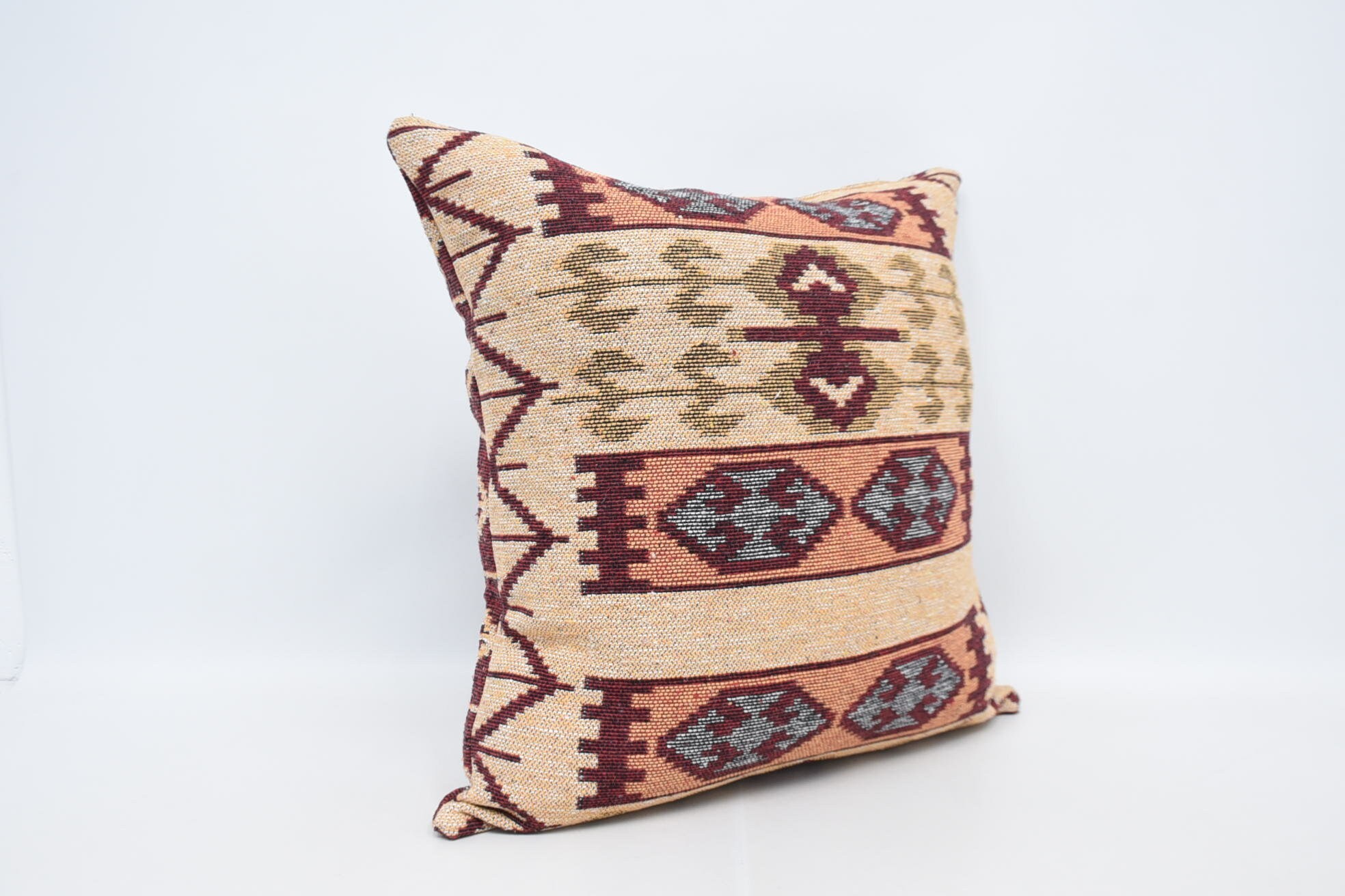 Outdoor Patio Pillow Case, Kilim Pillow Cover, Turkish Corner Pillow Cover, Antique Pillows, 28"x28" Yellow Cushion Case, Pillow for Sofa