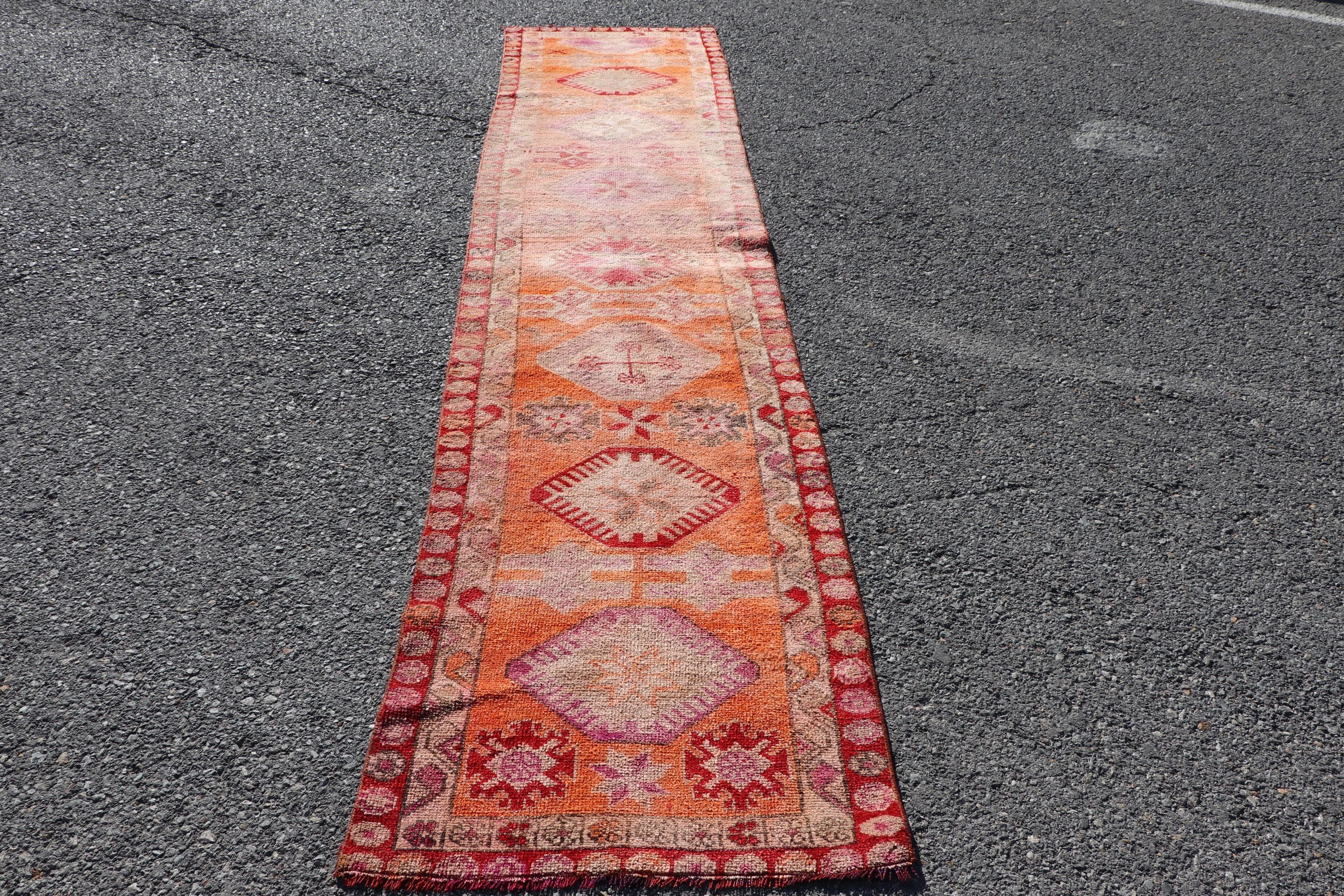 Anatolian Rugs, Rugs for Corridor, Vintage Rugs, Turkish Rugs, Floor Rug, Orange Anatolian Rug, 2.5x11.6 ft Runner Rug, Corridor Rug