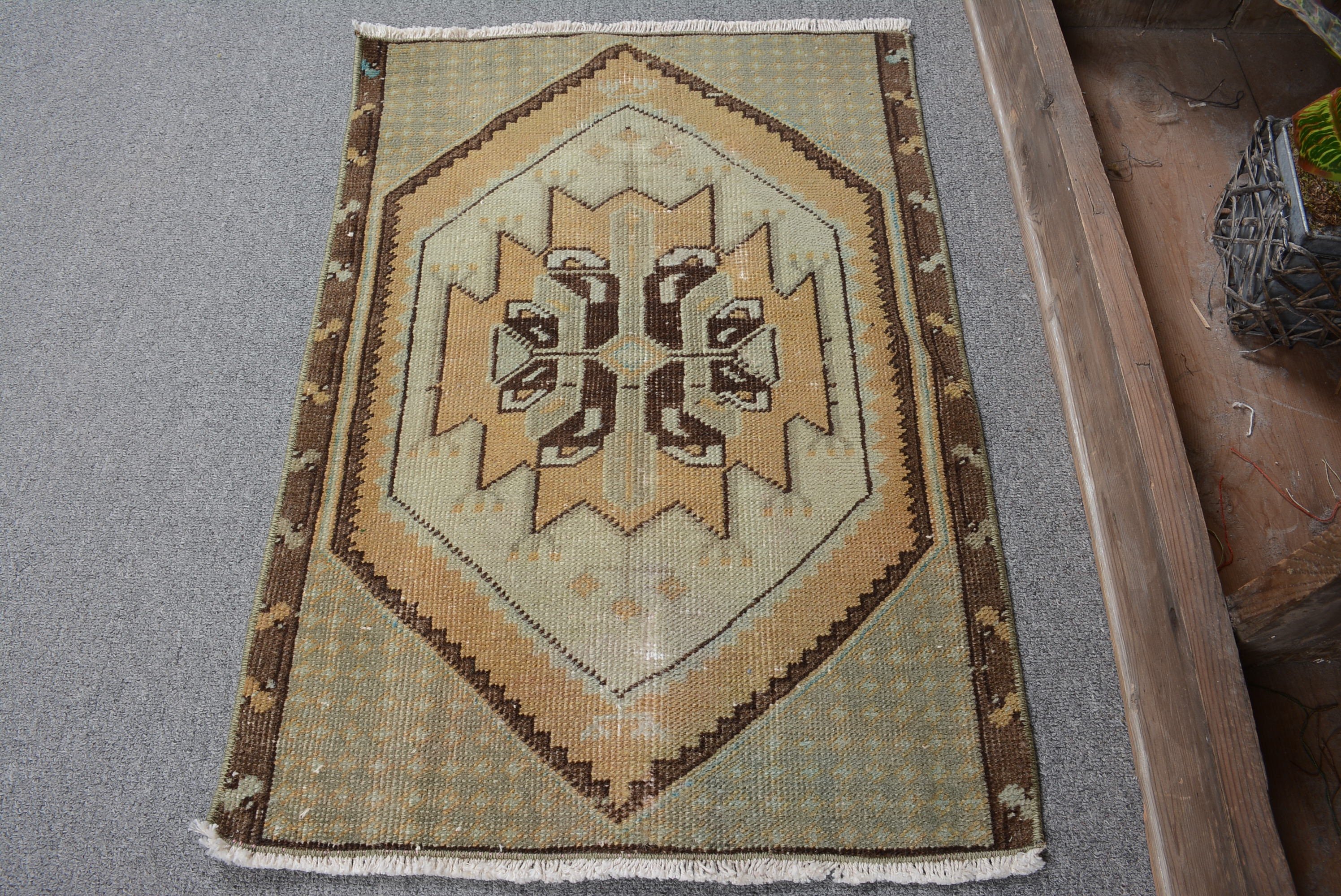 Brown Home Decor Rug, Entry Rug, Bedroom Rug, Door Mat Rug, 1.5x2.2 ft Small Rug, Vintage Rugs, Rugs for Bath, Turkish Rug