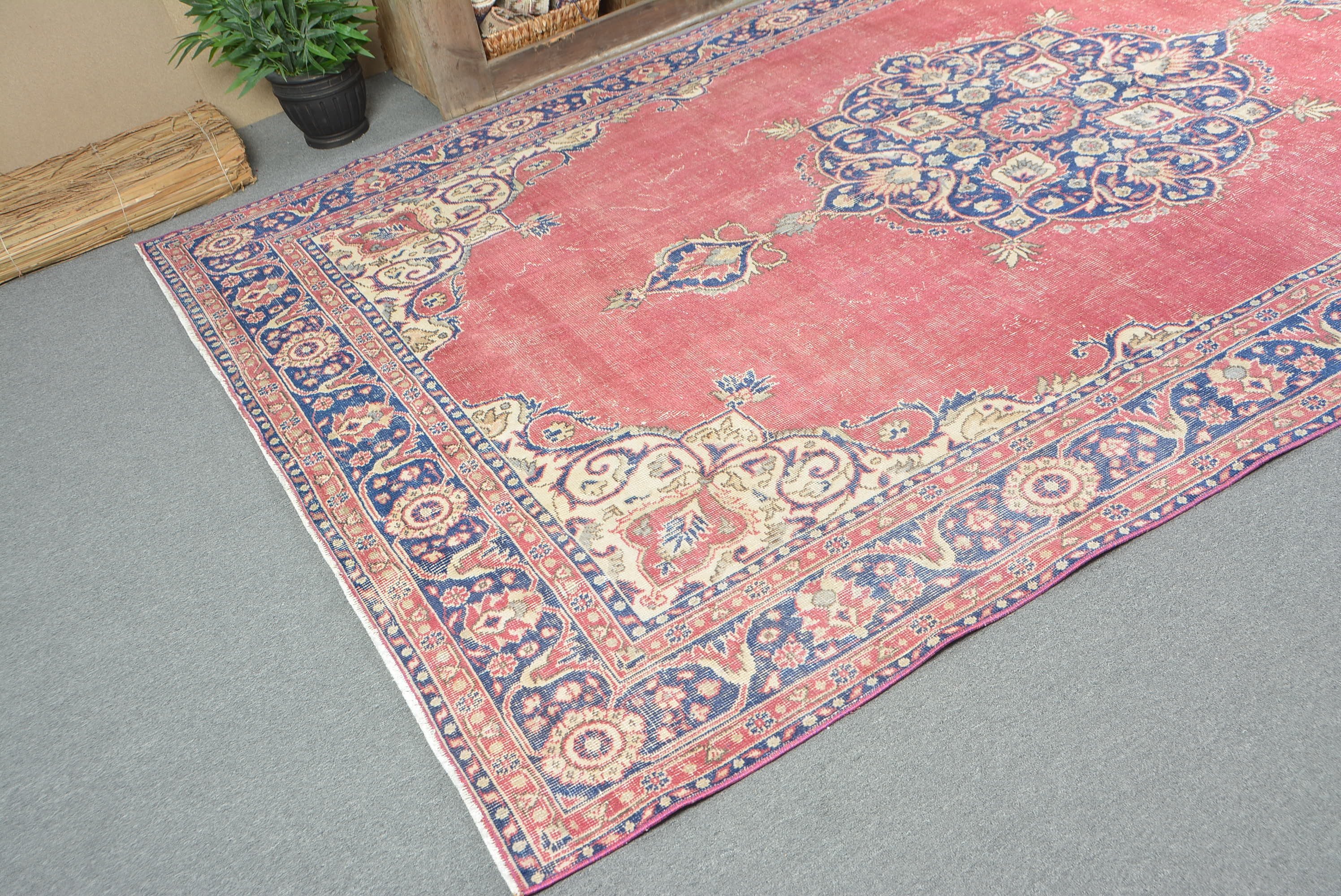 Living Room Rug, Vintage Rug, Wool Rug, Bedroom Rug, Rugs for Salon, Salon Rug, Turkish Rugs, 6.7x11 ft Oversize Rugs, Neutral Turkish Rug