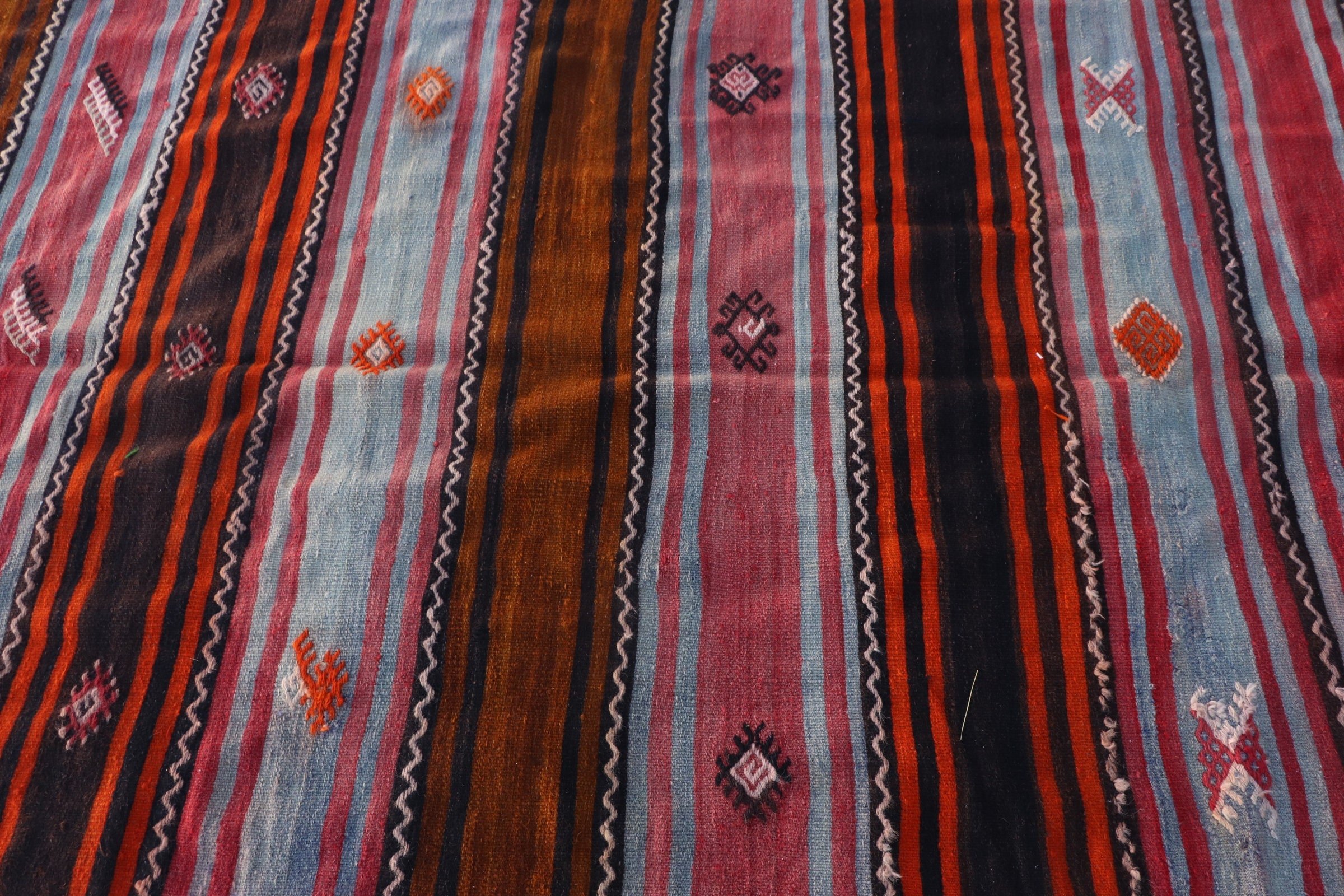 Sessiz Halı, Yatak Odası Halısı, Yemek Odası Halısı, Kilim, Oryantal Halı, Soğuk Halı, Turuncu Yün Halılar, 4,8x11,1 ft Büyük Halılar, Türk Halıları, Vintage Halı