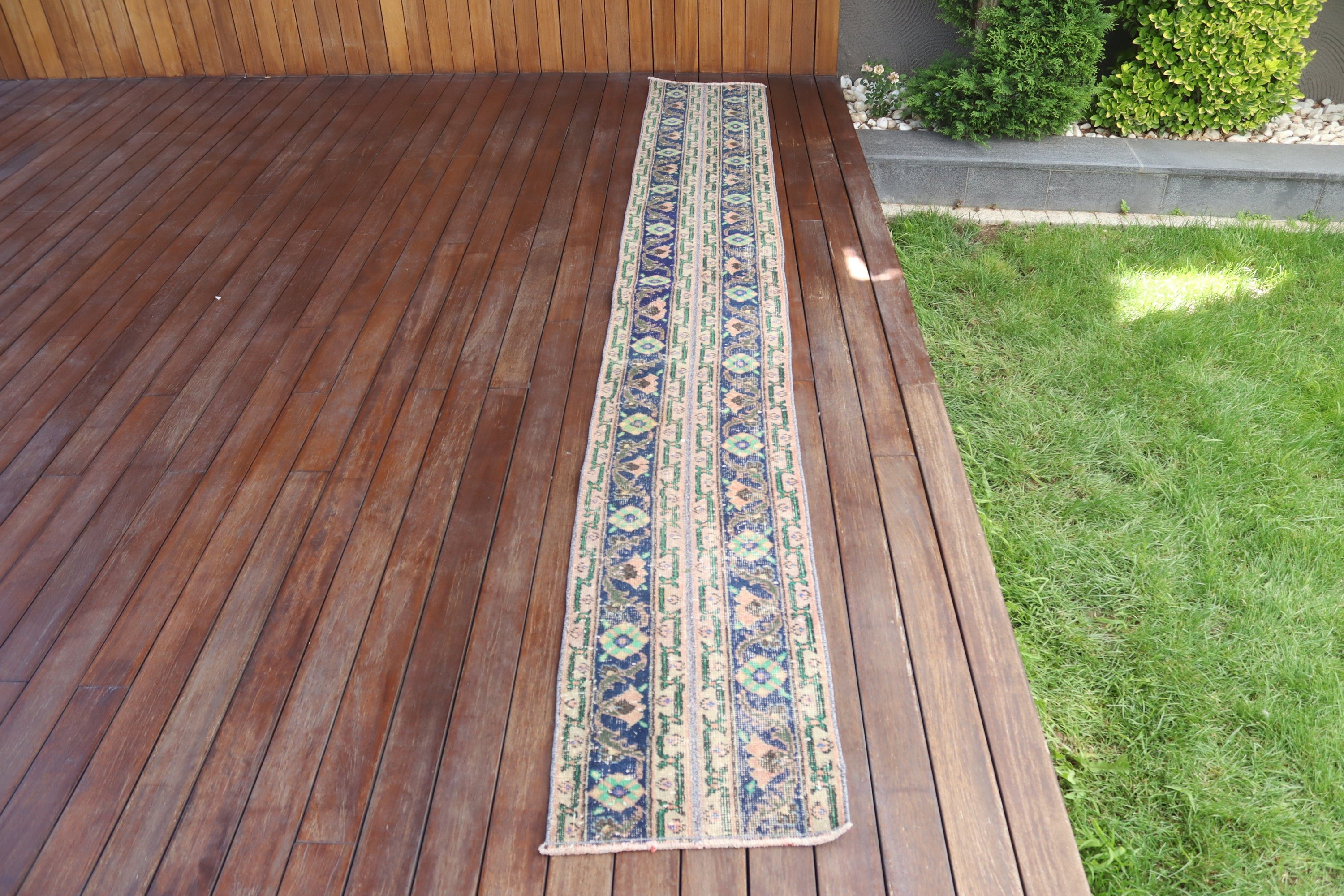 Türk Halısı, 1.4x11.3 ft Yolluk Halısı, Merdiven Halısı, Anadolu Halıları, Vintage Halı, Mavi Antika Halılar, Dış Mekan Halısı, Mutfak Halıları, Düz Dokuma Halı