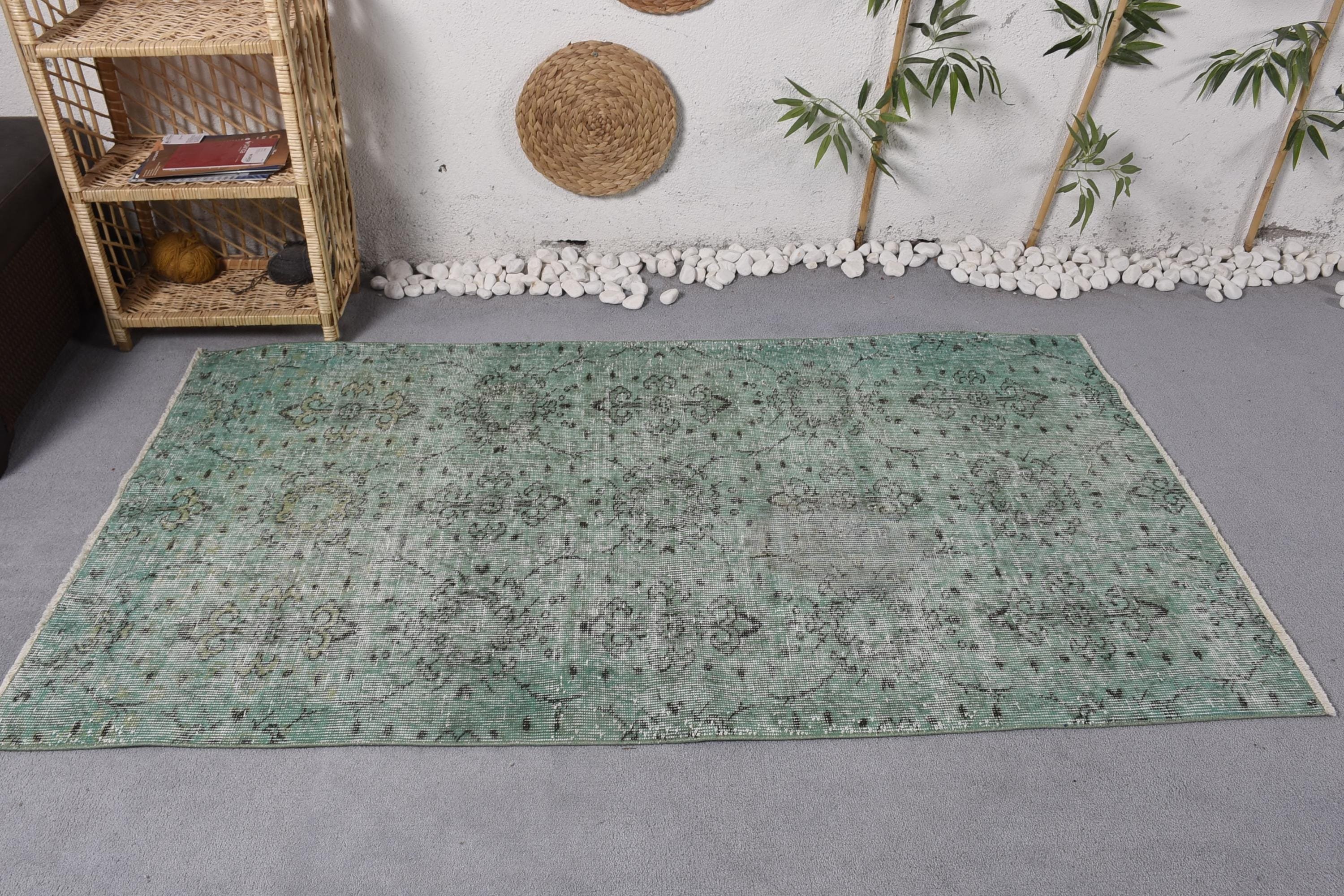 Yeşil Fas Halısı, Yer Halısı, Anadolu Halısı, Giriş Halısı, Vintage Halı, Boho Vurgulu Halılar, Türk Halıları, 3,6x6,5 ft Vurgulu Halılar, Dış Mekan Halıları