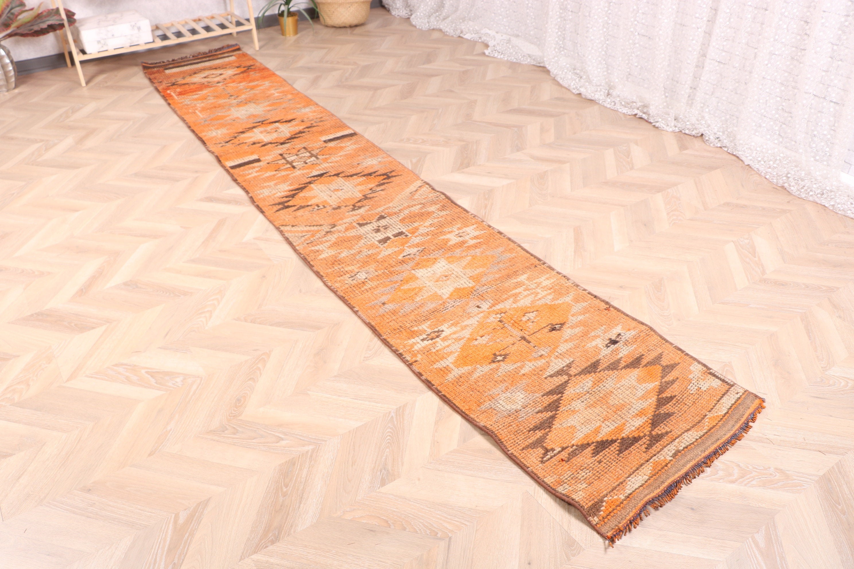 Home Decor Rugs, Orange  2x11.8 ft Runner Rugs, Kitchen Rug, Turkish Rug, Flatweave Rugs, Vintage Rug, Vintage Runner Rug