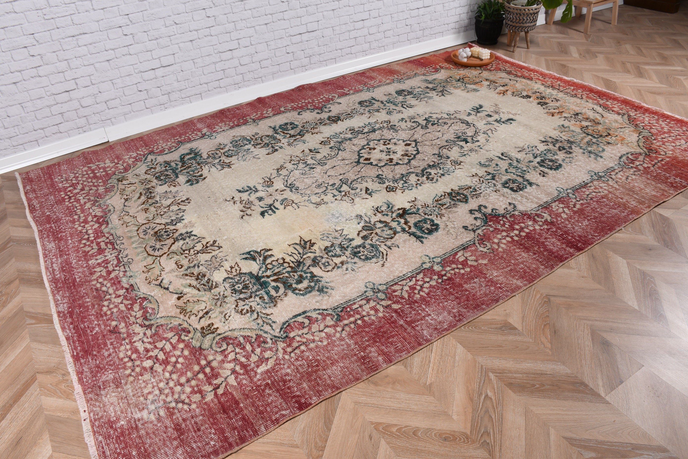 Büyük Boho Halı, Vintage Halılar, Türk Halısı, Antika Halılar, Ev Dekorasyonu Halıları, Kırmızı Geometrik Halı, 6.8x10.2 ft Büyük Halı, Büyük Vintage Halı