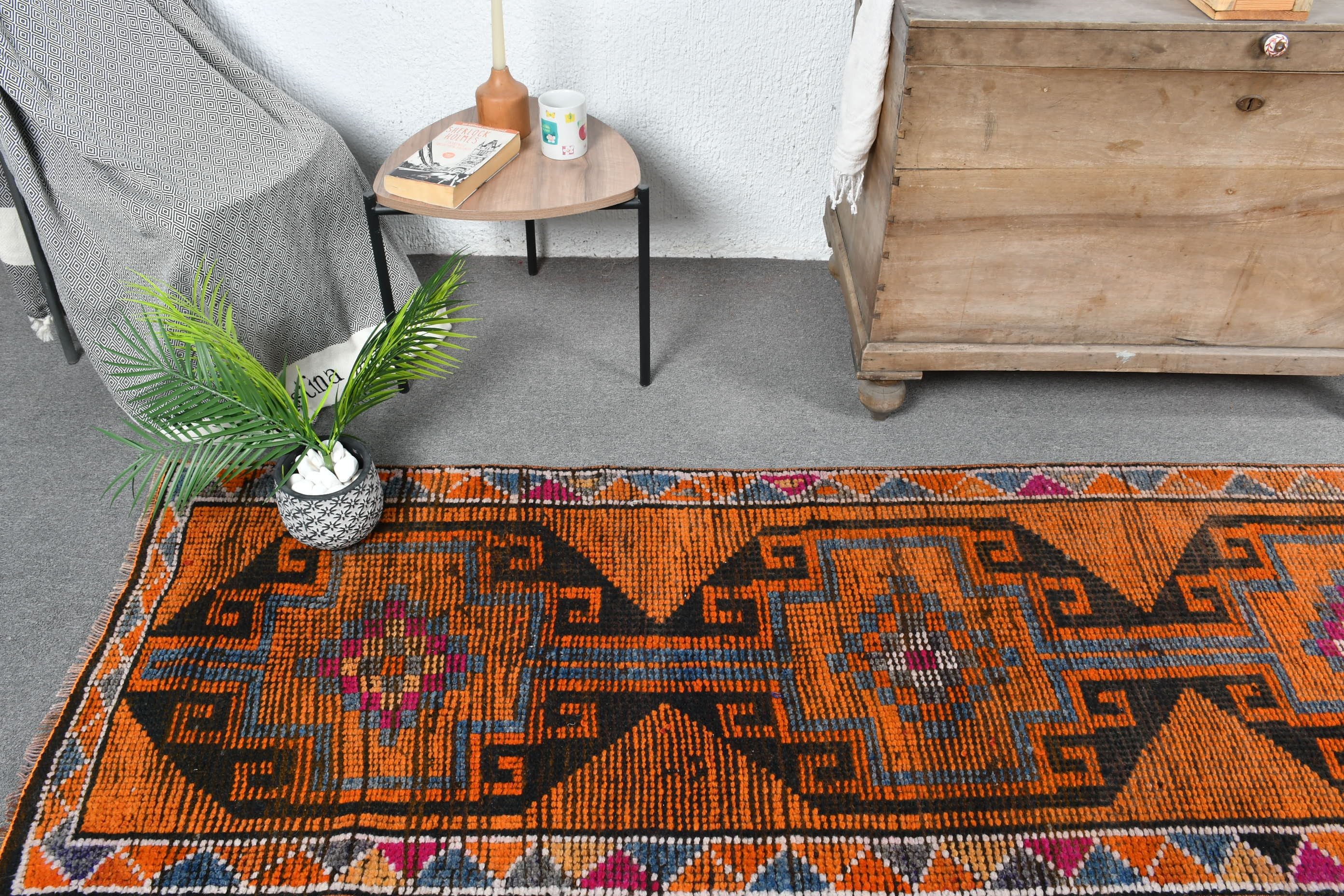 Orange Floor Rug, Floor Rug, Turkish Rug, Vintage Rug, Anatolian Rug, 2.6x10.6 ft Runner Rugs, Rugs for Kitchen, Hallway Rugs, Kitchen Rug