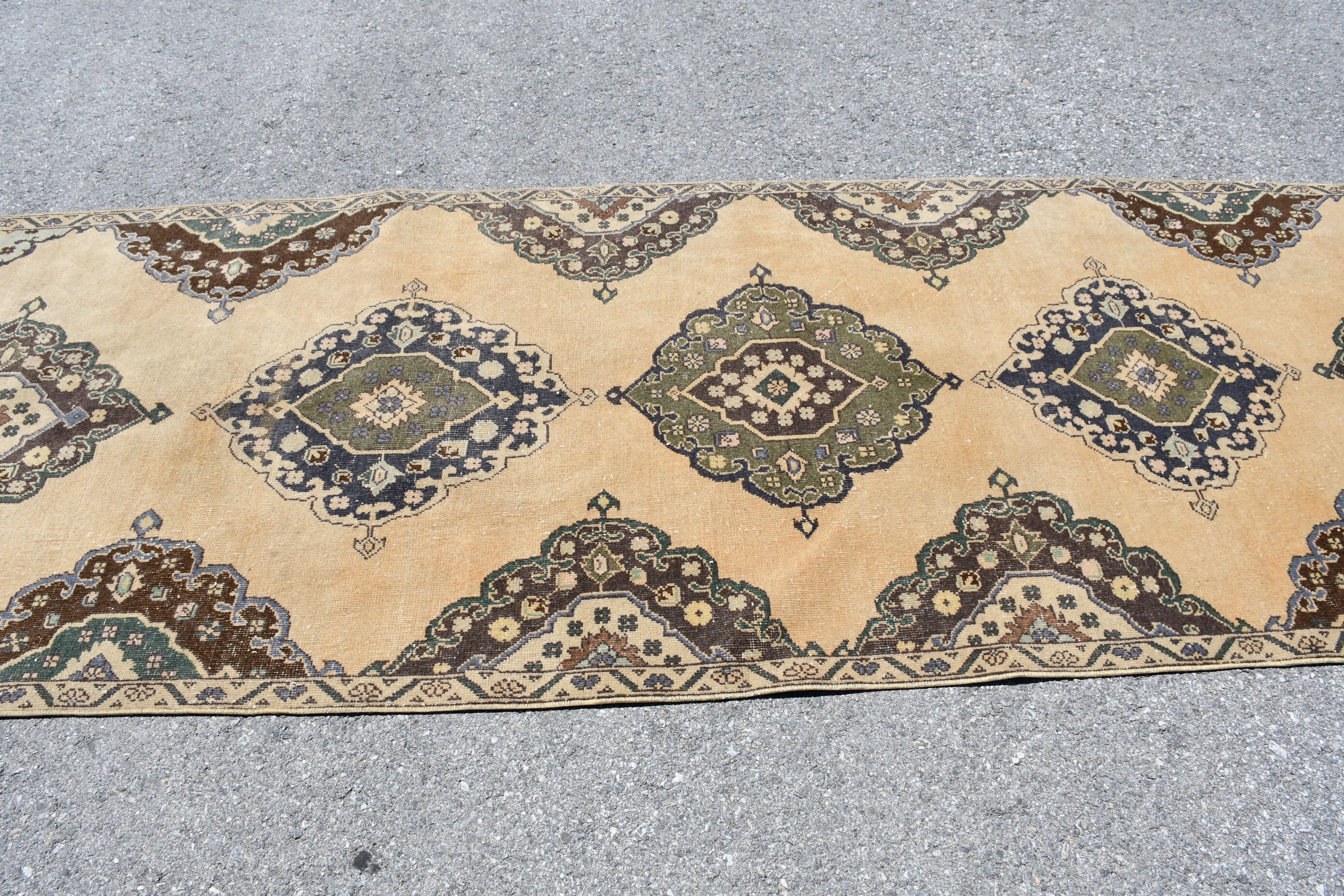 Pastel Rugs, Turkish Rugs, Oriental Rug, Vintage Rug, Hallway Rug, Beige Floor Rug, Bedroom Rug, 3.7x11.9 ft Runner Rug, Rugs for Corridor