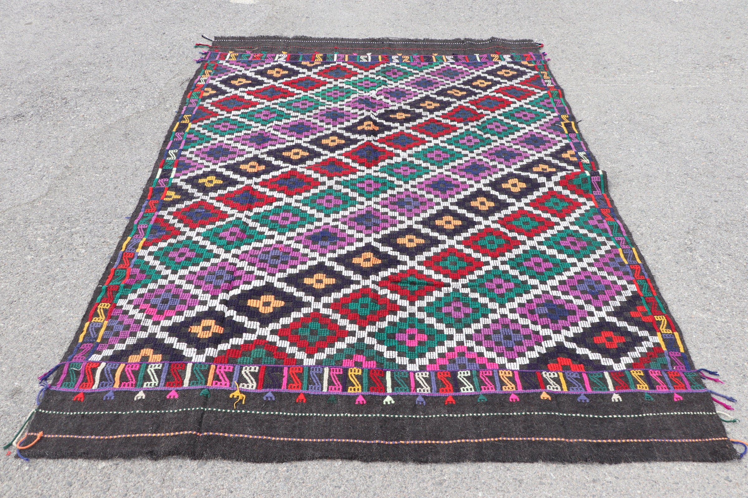 Pink Wool Rug, Turkish Rug, Moroccan Rug, Art Rug, Vintage Rug, 5.5x7.7 ft Large Rug, Dining Room Rugs, Kilim, Bedroom Rugs, Anatolian Rugs