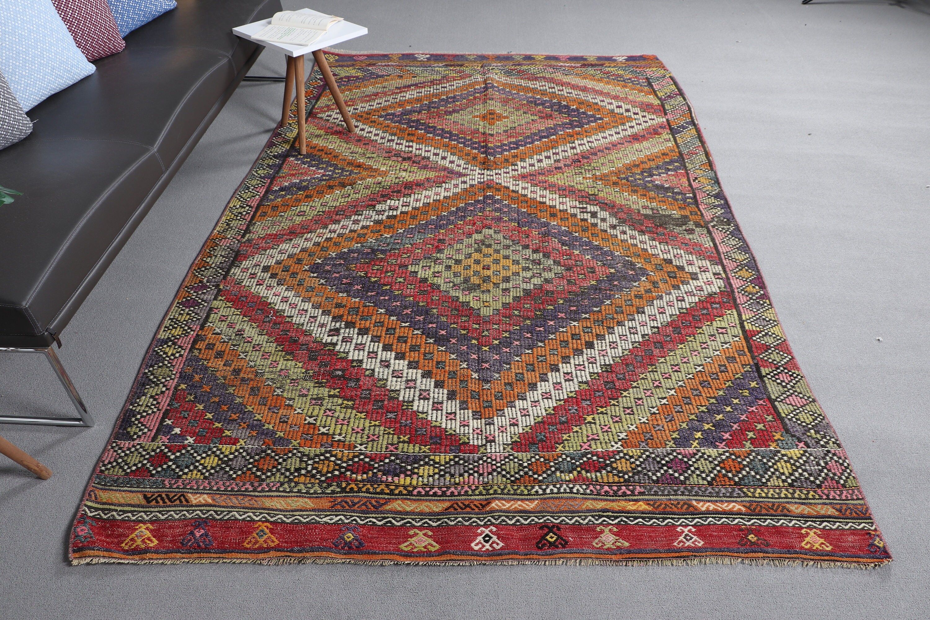 Kilim, Oushak Halıları, Eskitilmiş Halı, Oryantal Halılar, Yatak Odası Halısı, Salon Halısı, Yeşil Yün Halıları, Türk Halısı, 5.4x8.6 ft Büyük Halı, Vintage Halı