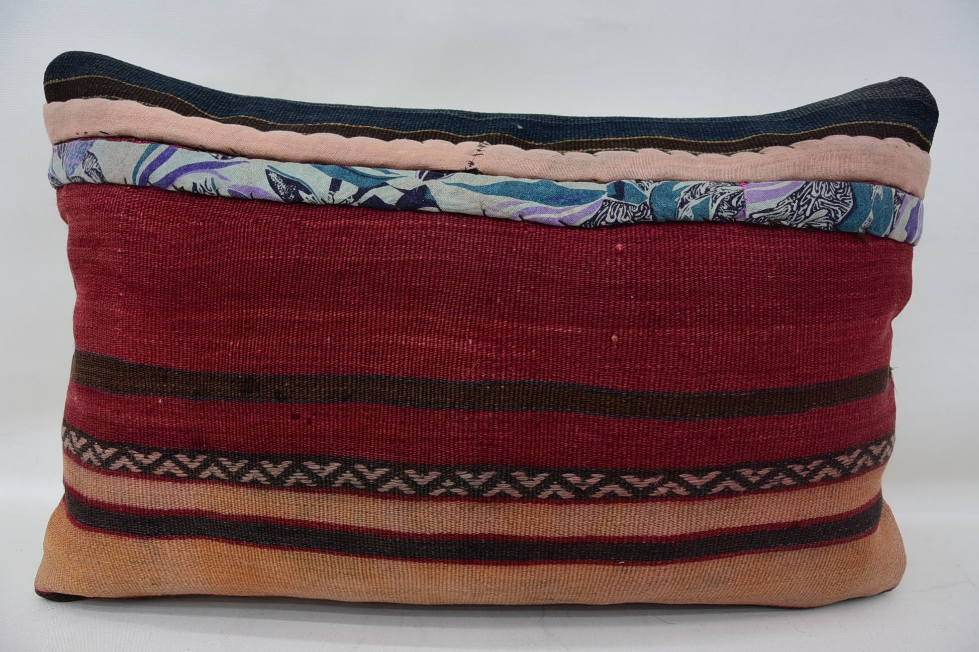16"x24" Red Cushion Case, Kilim Pillow, Turkish Kilim Pillow, Accent Pillow Sham, Throw Kilim Pillow, Pastel Cushion