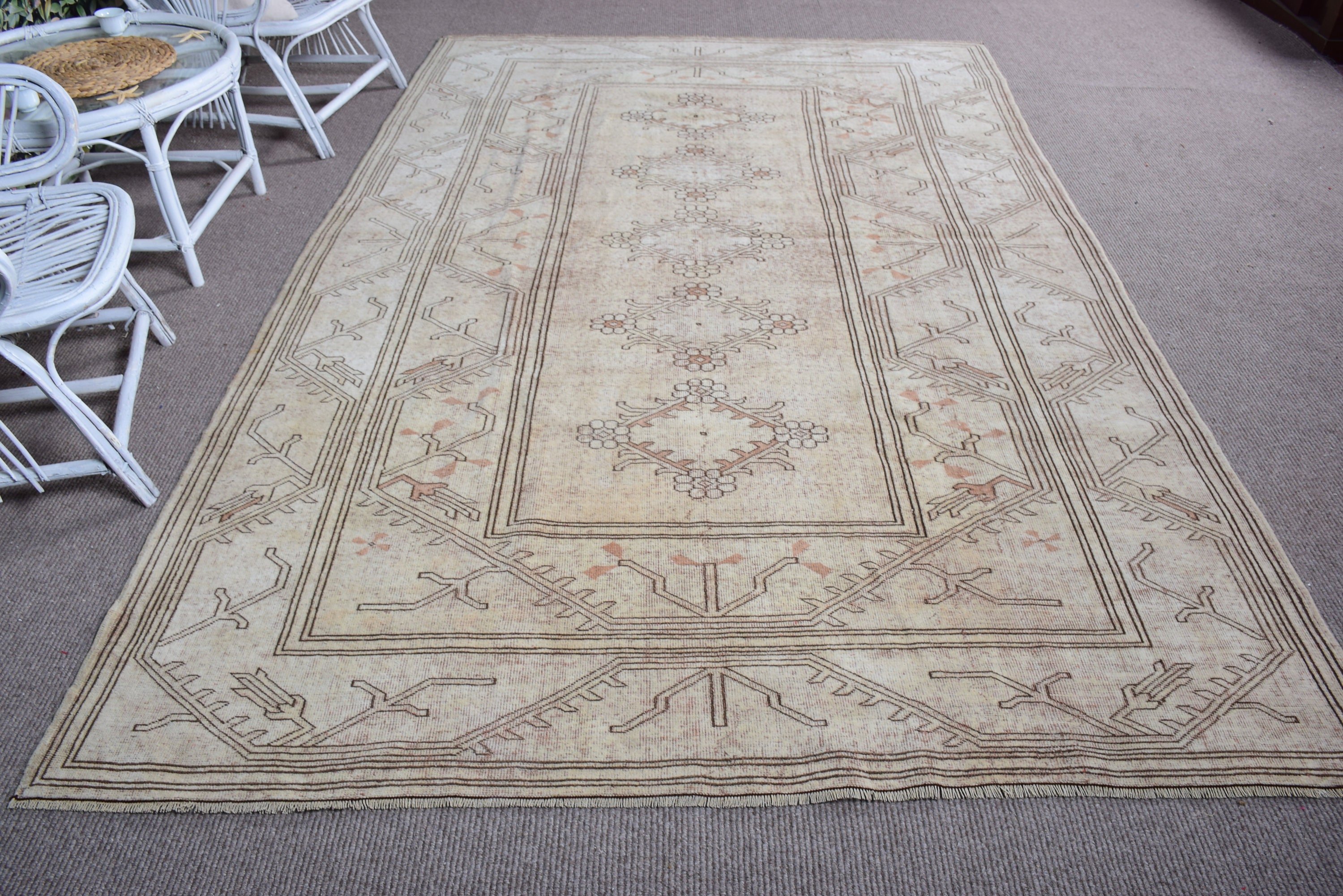 6.4x9.9 ft Large Rug, Salon Rugs, Beige Boho Rug, Vintage Rugs, Living Room Rug, Bedroom Rug, Turkish Rugs, Rugs for Bedroom, Wool Rugs